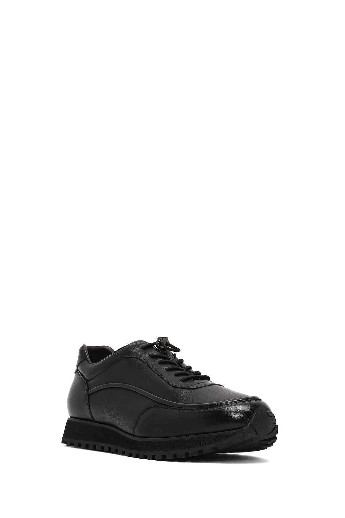 Erkek Siyah Bağcıklı Kalın Tabanlı Deri Casual Sneaker - Image 6