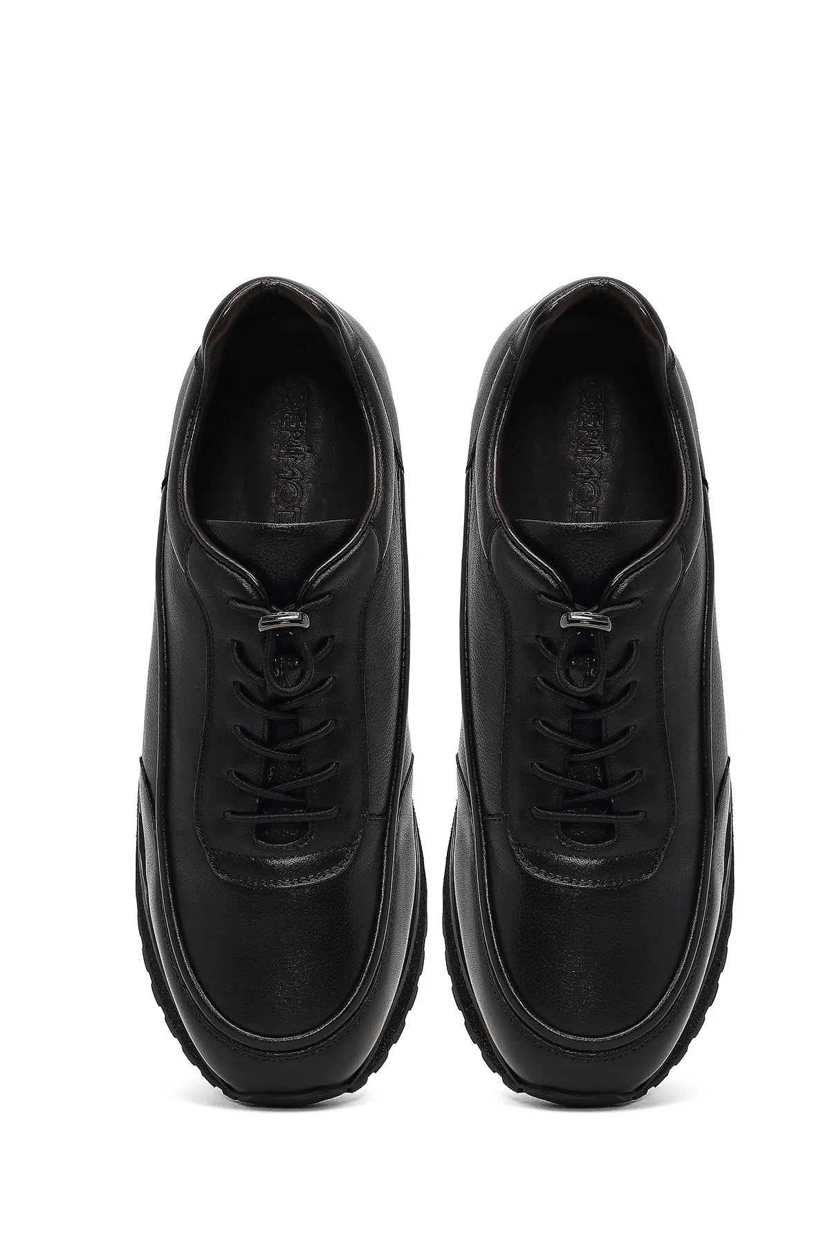 Erkek Siyah Bağcıklı Kalın Tabanlı Deri Casual Sneaker - Image 7