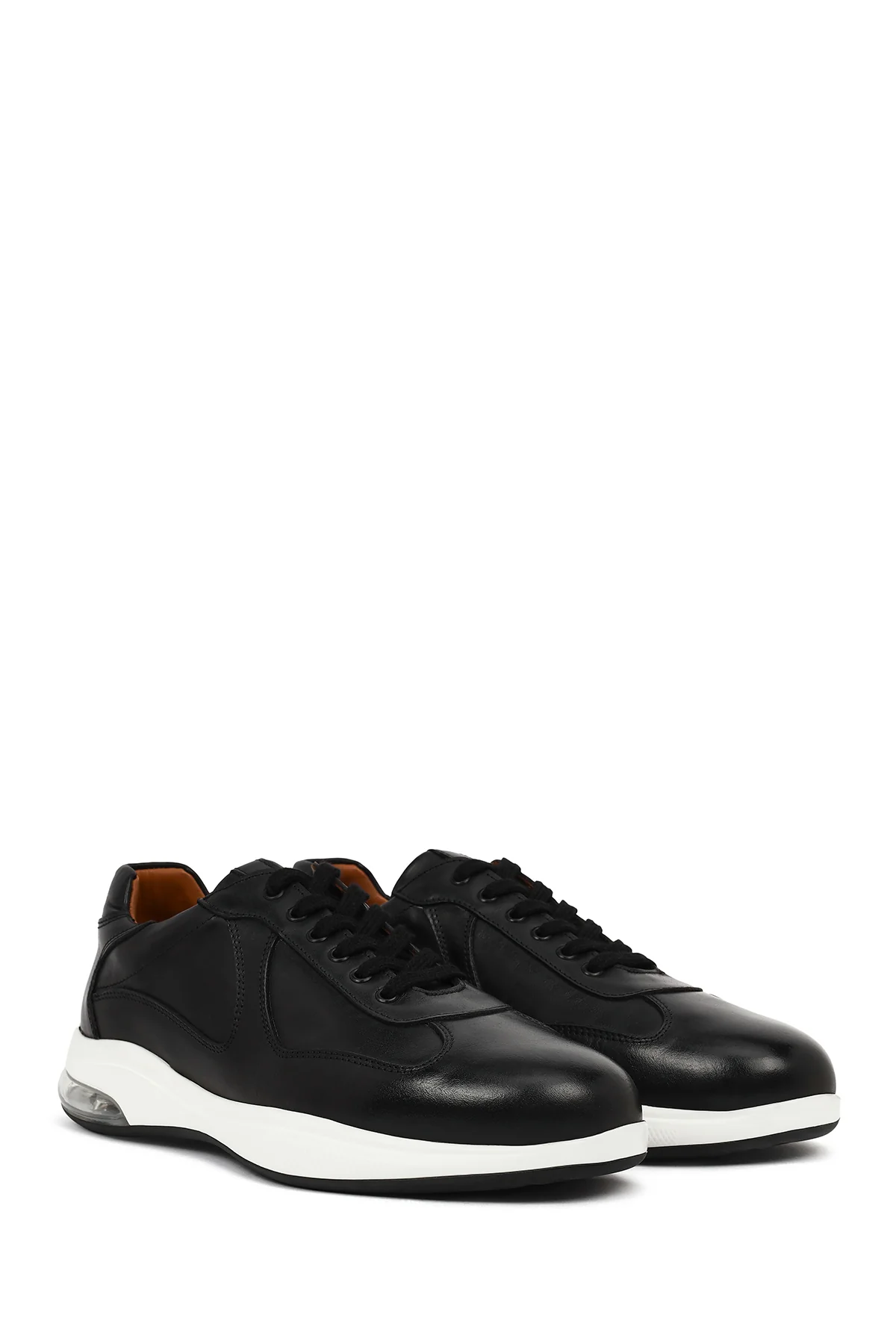 Erkek Siyah Bağcıklı Kalın Tabanlı Deri Casual Sneaker - Image 2