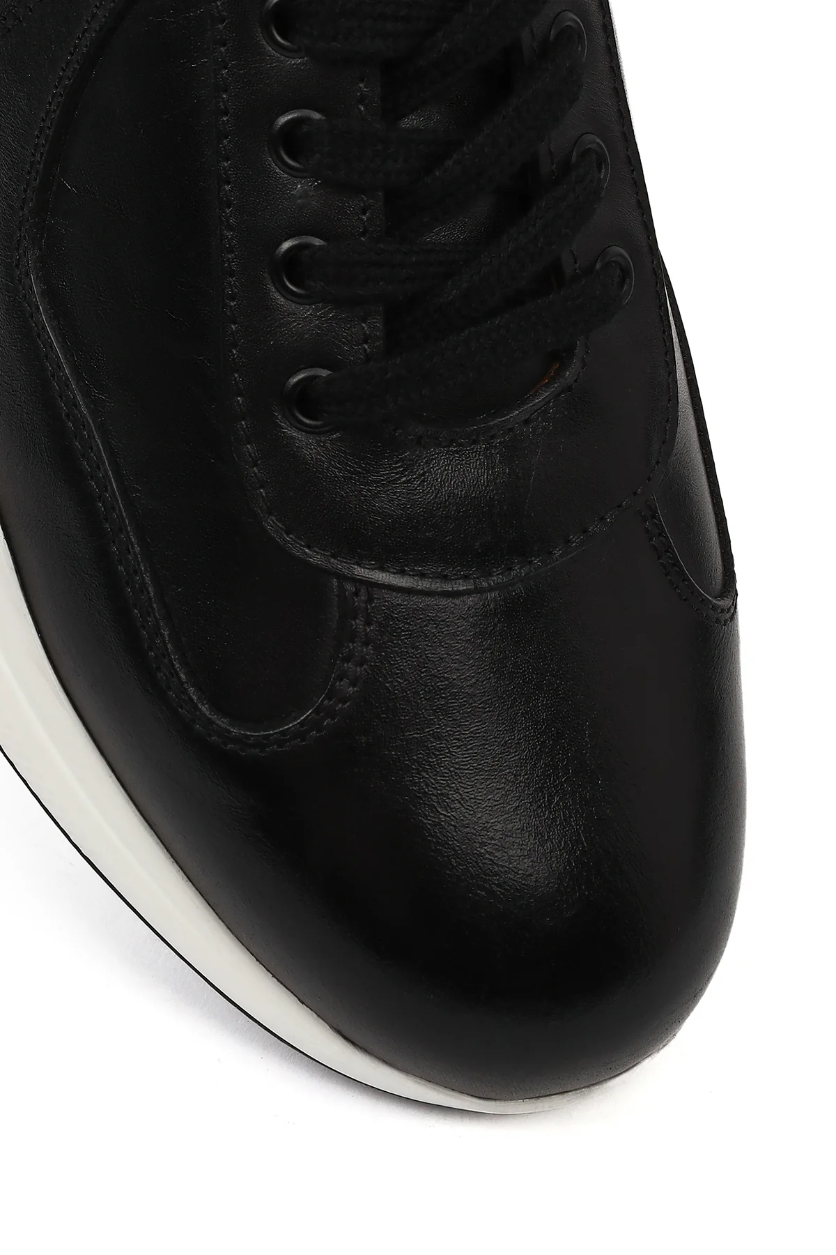Erkek Siyah Bağcıklı Kalın Tabanlı Deri Casual Sneaker - Image 9