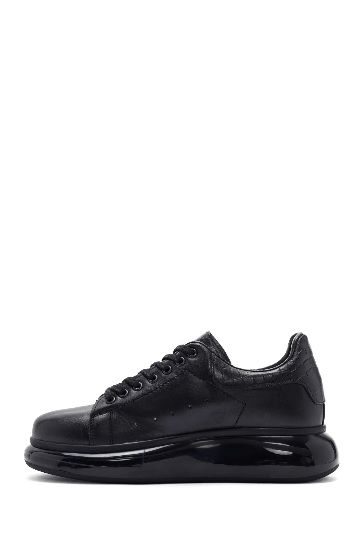 Erkek Siyah Bağcıklı Kalın Tabanlı Deri Sneaker - Image 2