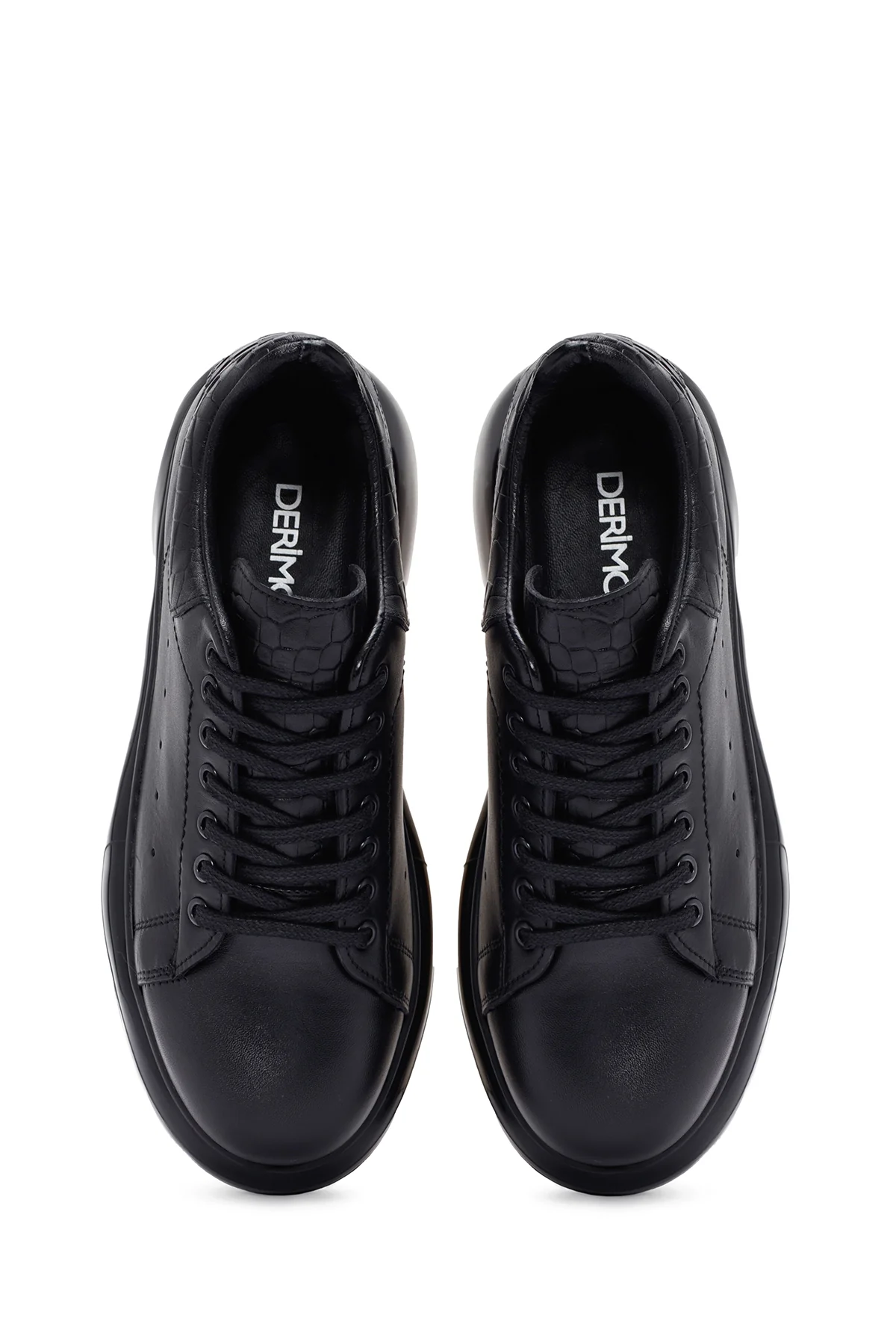 Erkek Siyah Bağcıklı Kalın Tabanlı Deri Sneaker - Image 7