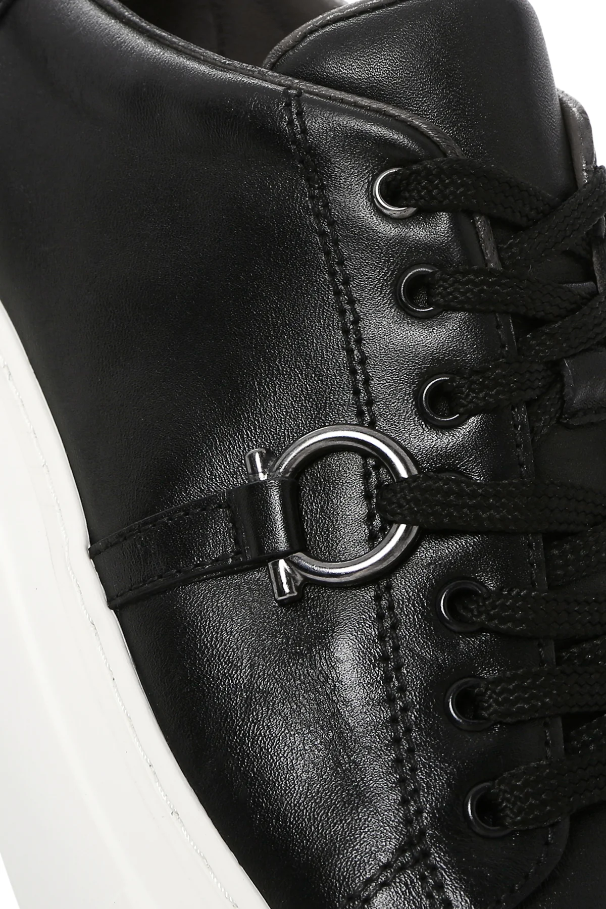 Erkek Siyah Bağcıklı Kalın Tabanlı Deri Sneaker - Image 10