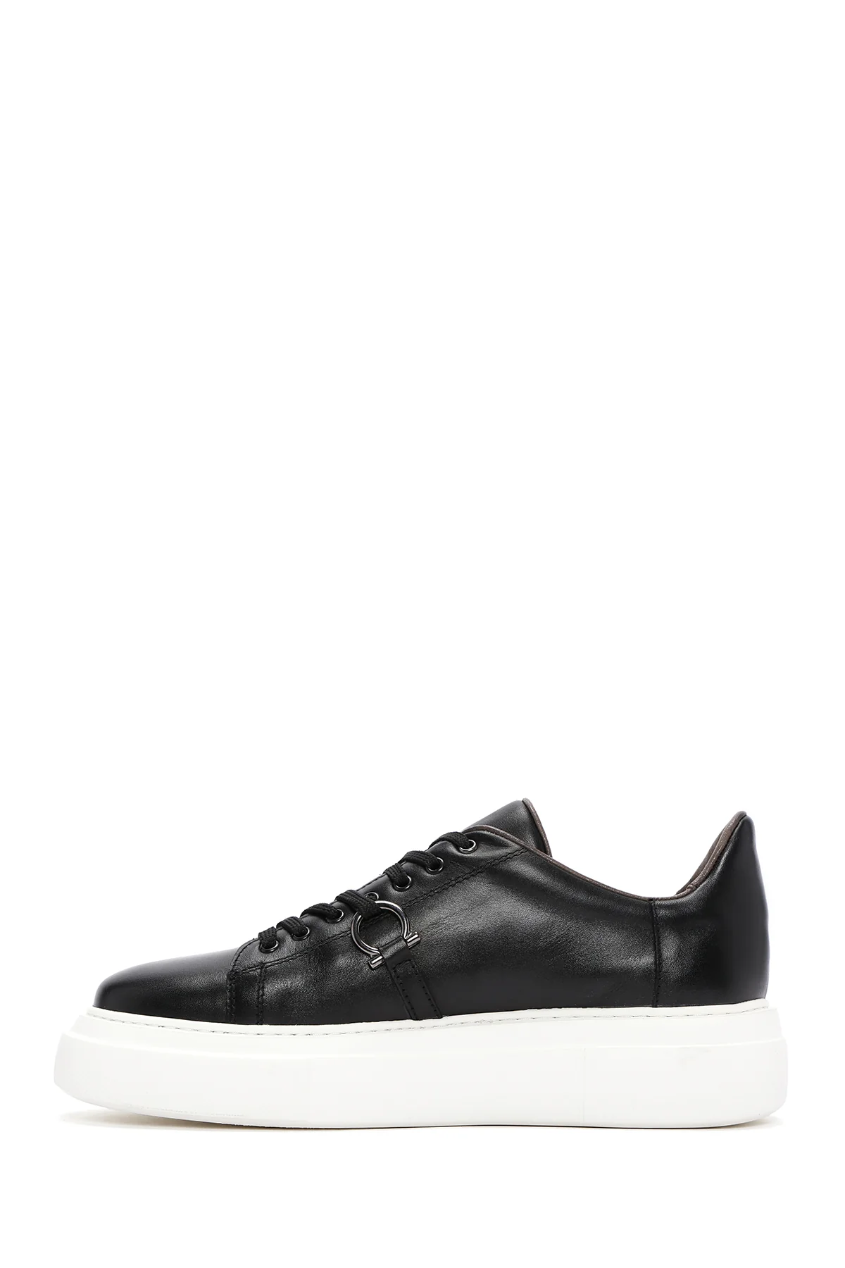 Erkek Siyah Bağcıklı Kalın Tabanlı Deri Sneaker - Image 2