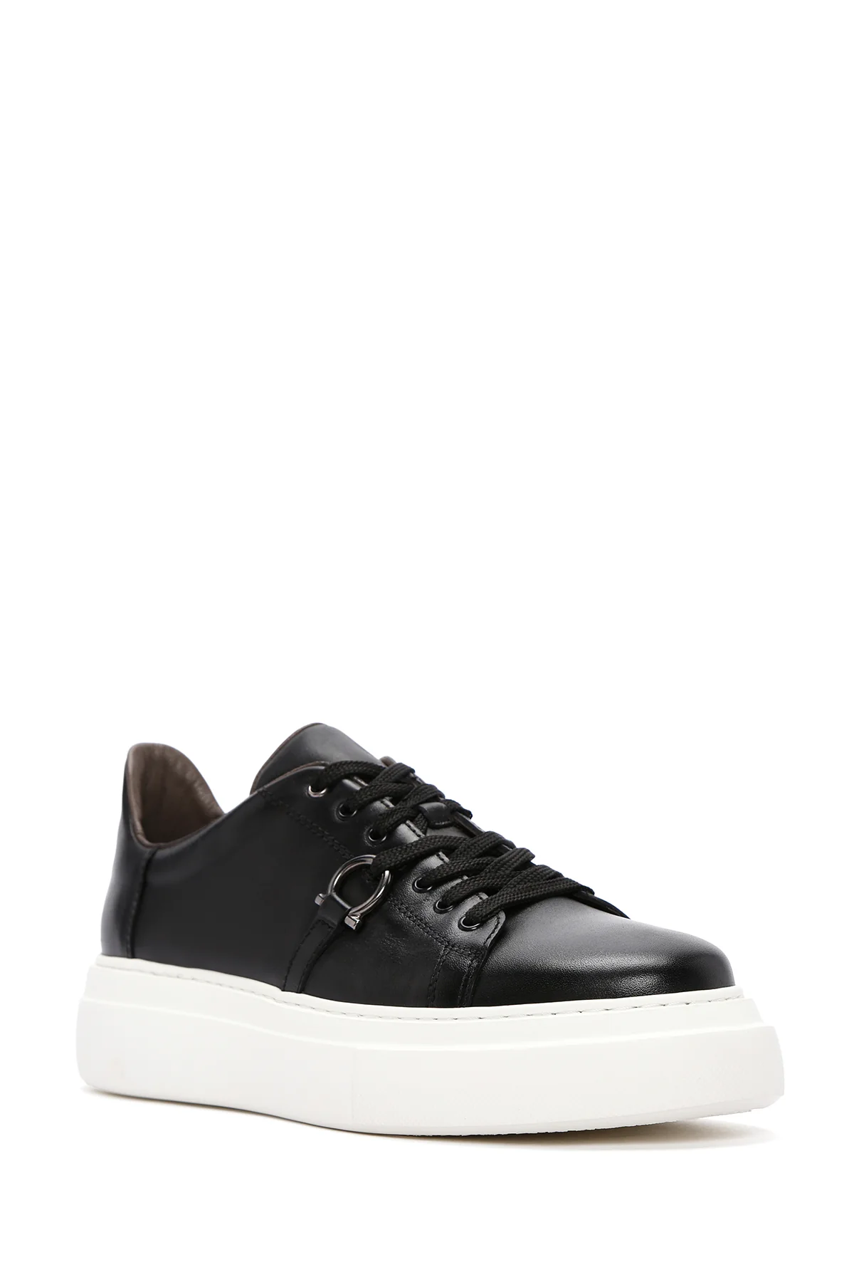 Erkek Siyah Bağcıklı Kalın Tabanlı Deri Sneaker - Image 6