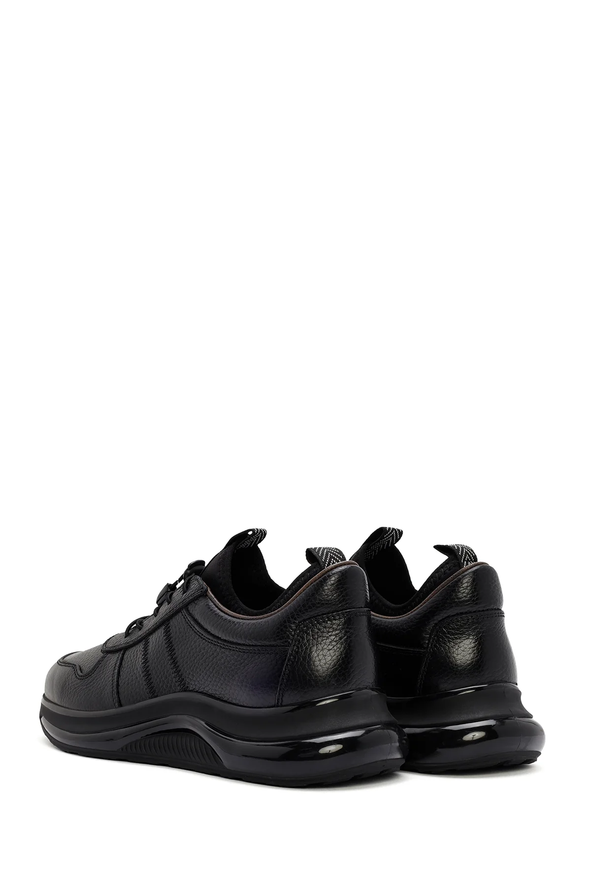 Erkek Siyah Bağcıklı Kalın Tabanlı Deri Sneaker - Image 5