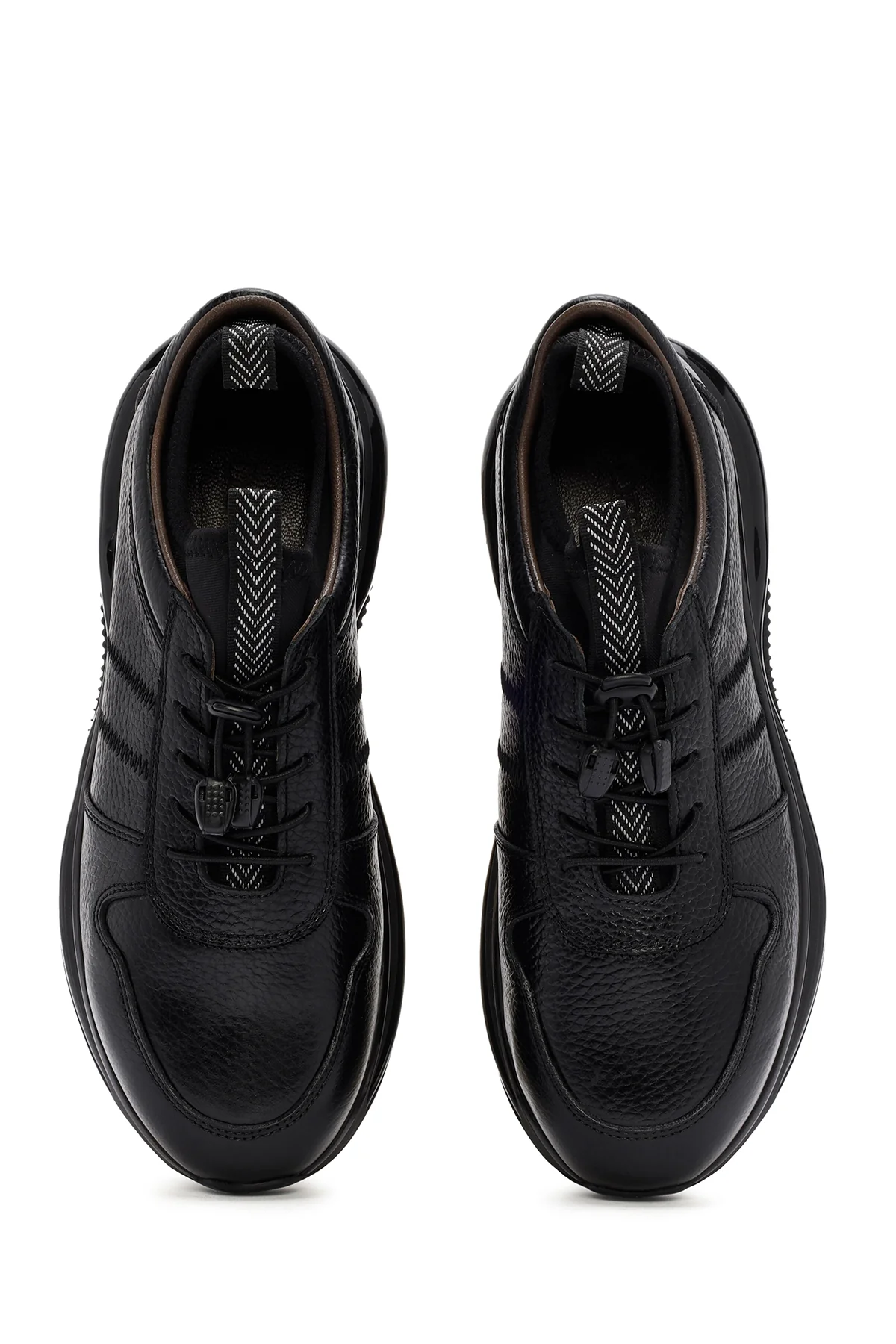 Erkek Siyah Bağcıklı Kalın Tabanlı Deri Sneaker - Image 7