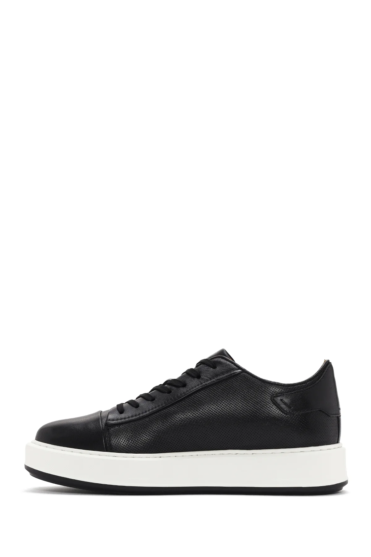 Erkek Siyah Bağcıklı Kalın Tabanlı Deri Sneaker - Image 2