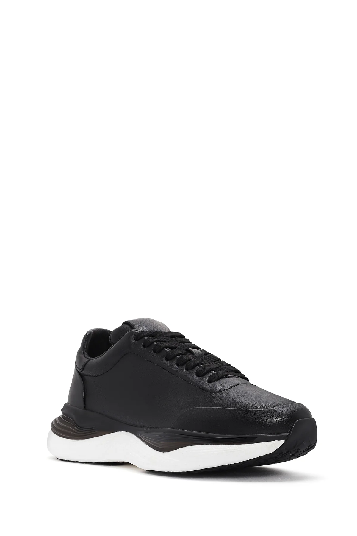 Erkek Siyah Bağcıklı Kalın Tabanlı Deri Sneaker - Image 6