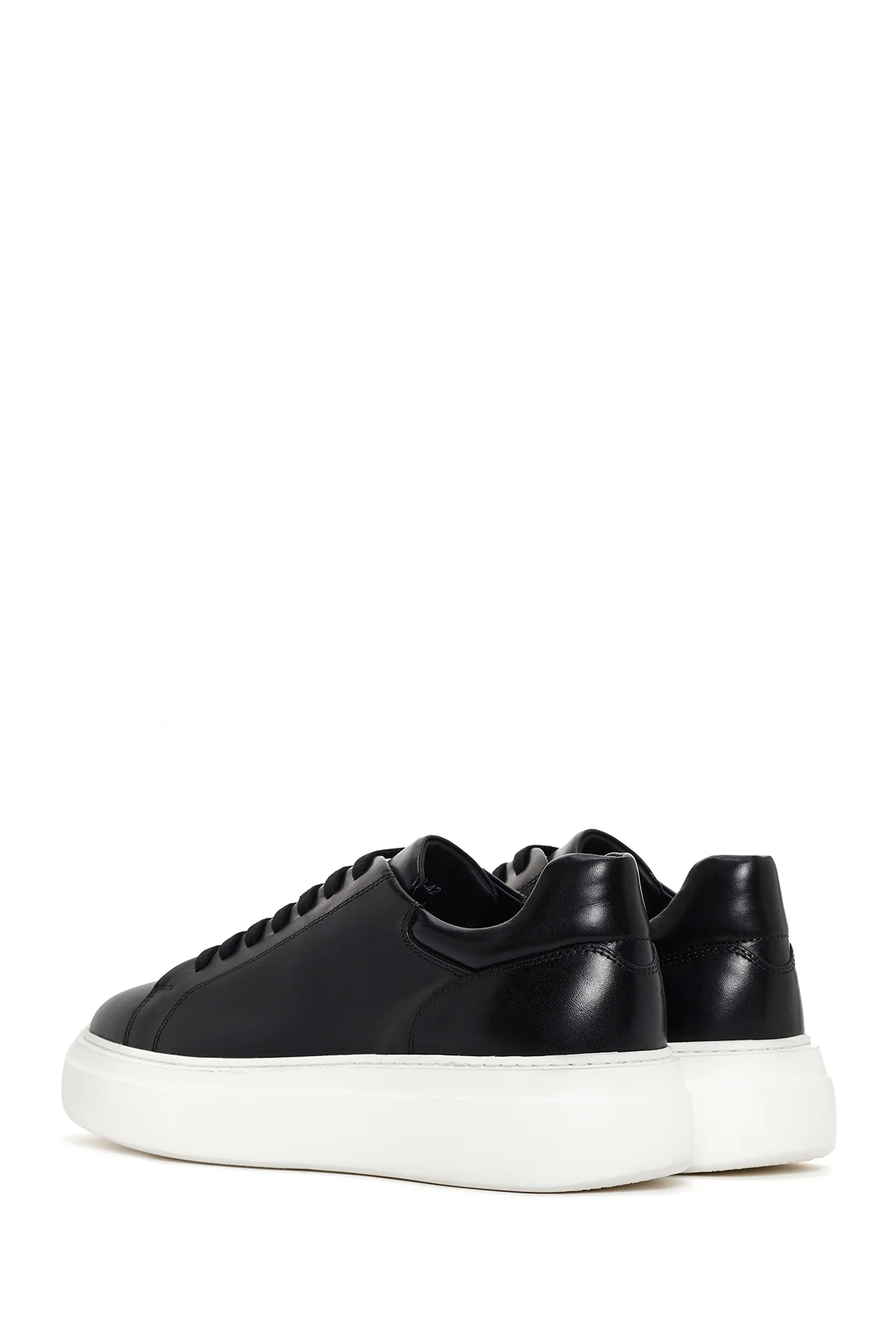 Erkek Siyah Bağcıklı Kalın Tabanlı Deri Sneaker - Image 5
