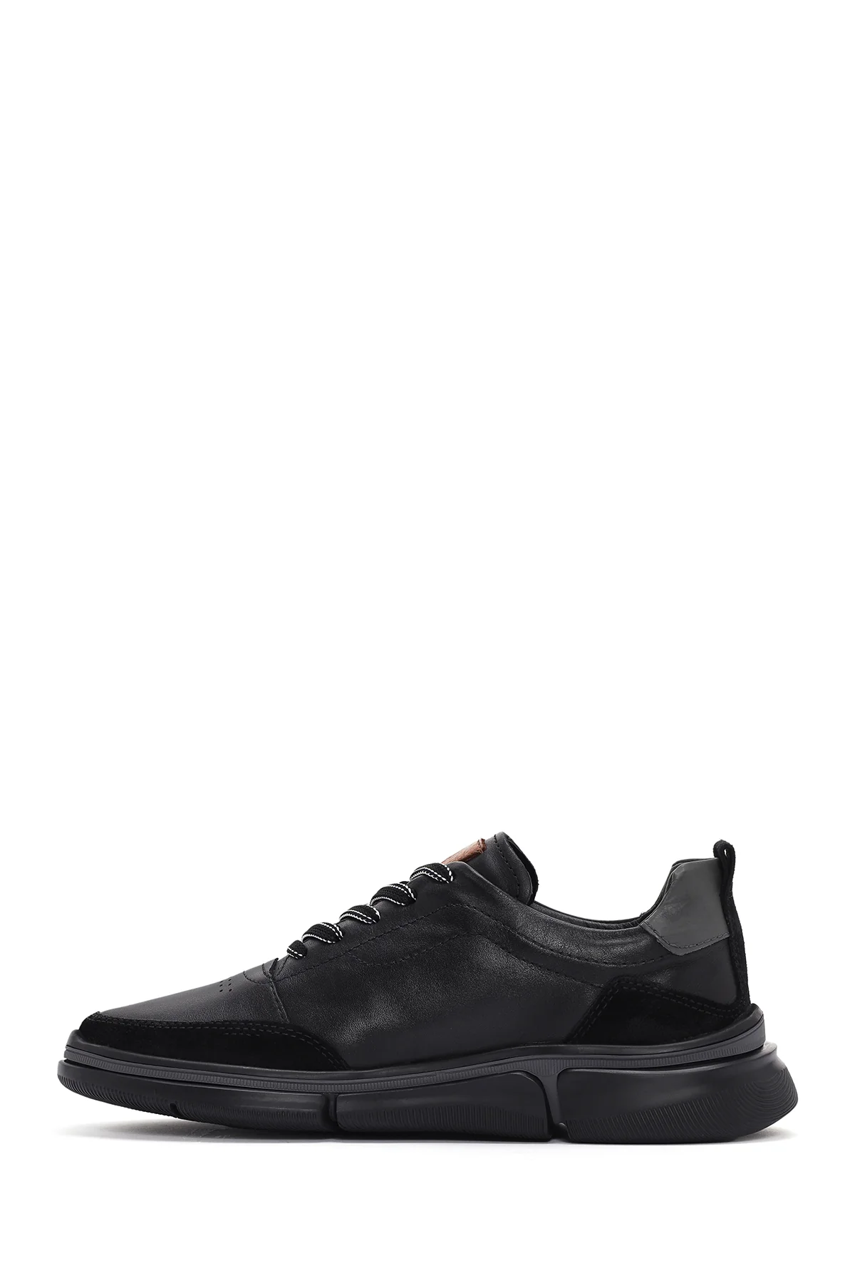 Erkek Siyah Bağcıklı Kalın Tabanlı Deri Sneaker - Image 2