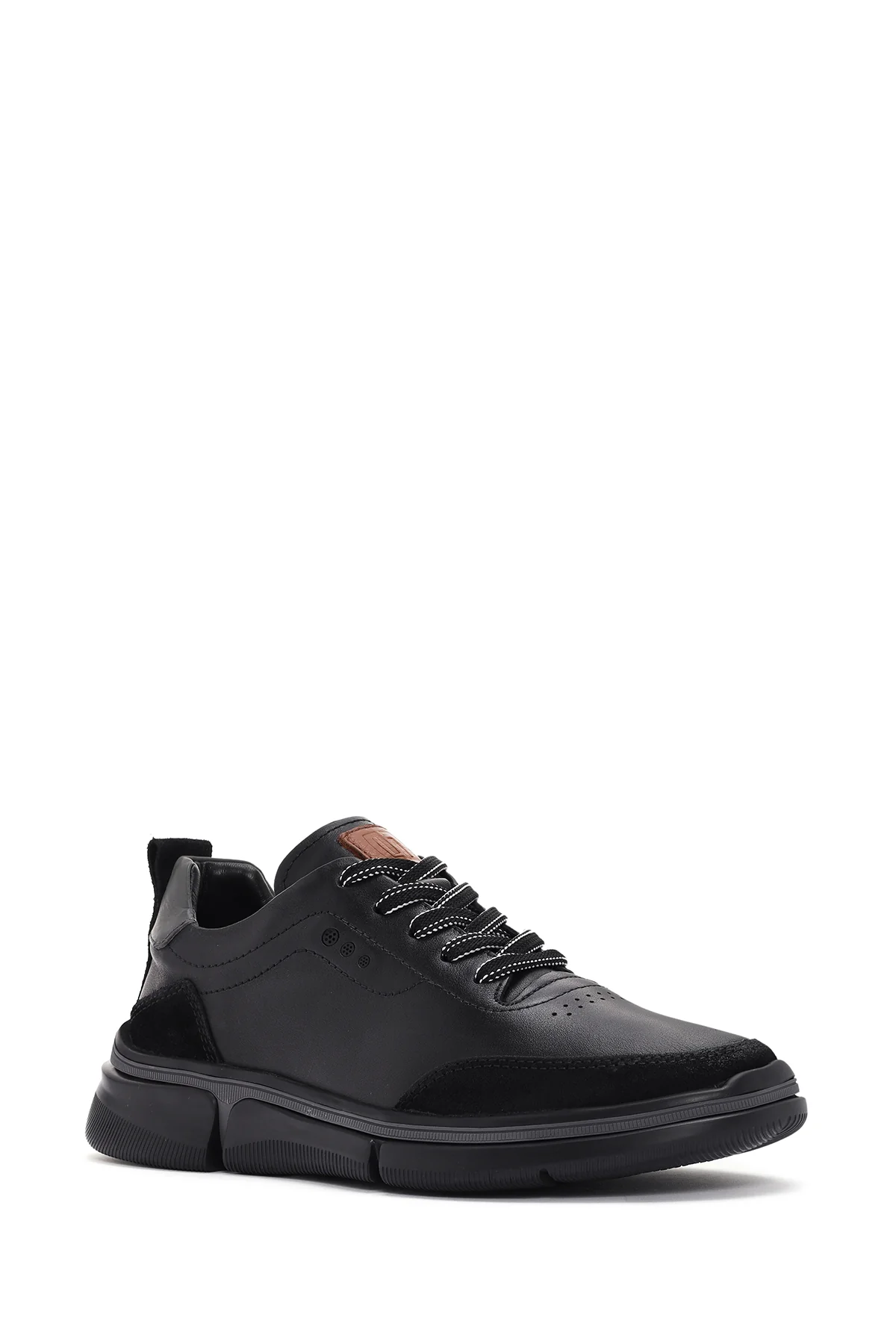 Erkek Siyah Bağcıklı Kalın Tabanlı Deri Sneaker - Image 6