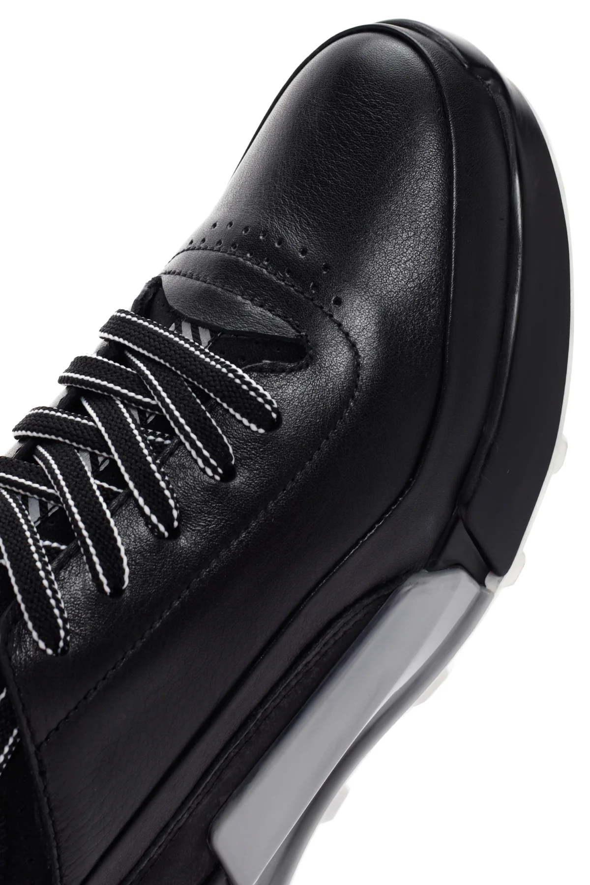 Erkek Siyah Bağcıklı Kalın Tabanlı Deri Sneaker - Image 10