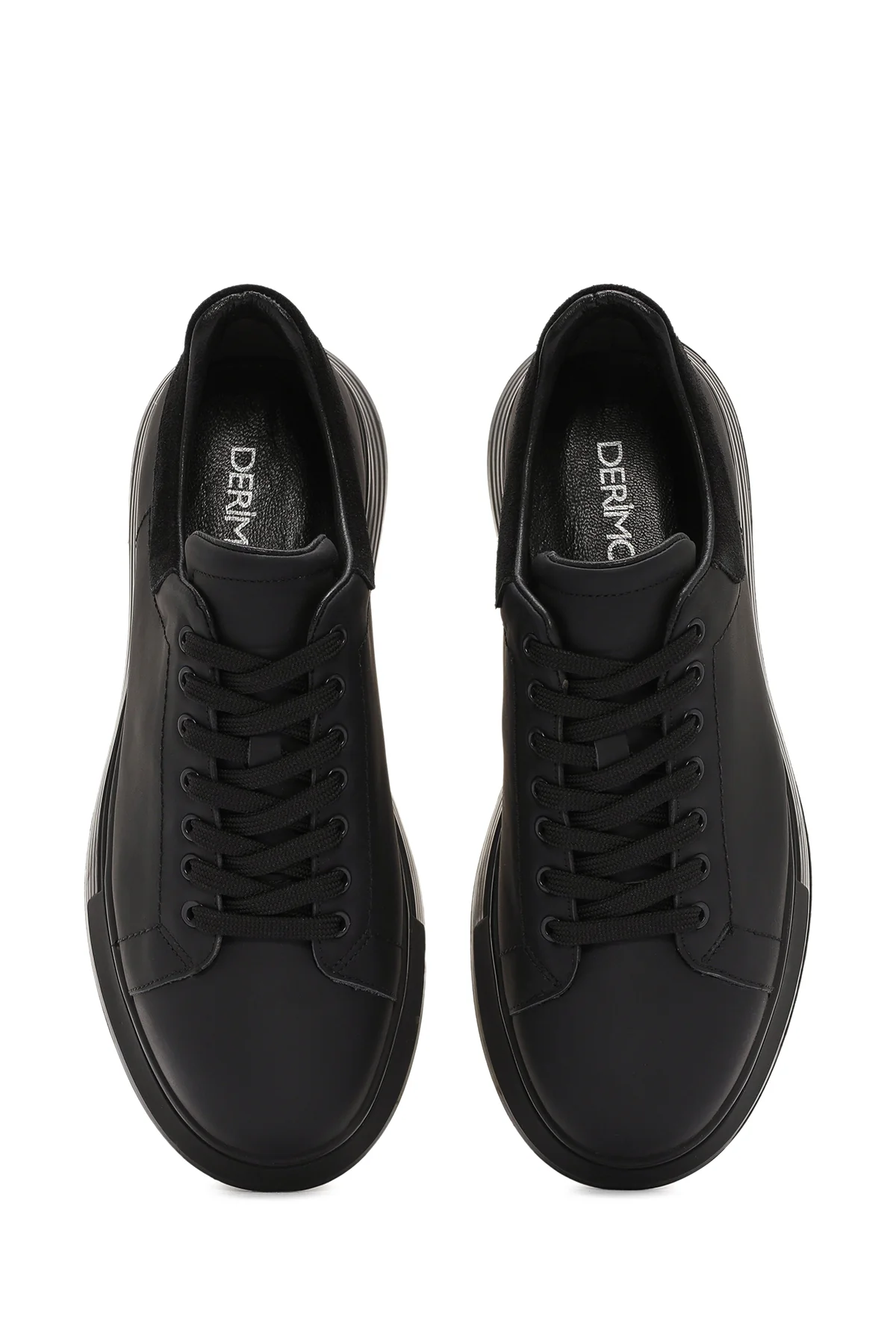 Erkek Siyah Bağcıklı Kalın Tabanlı Deri Sneaker - Image 7