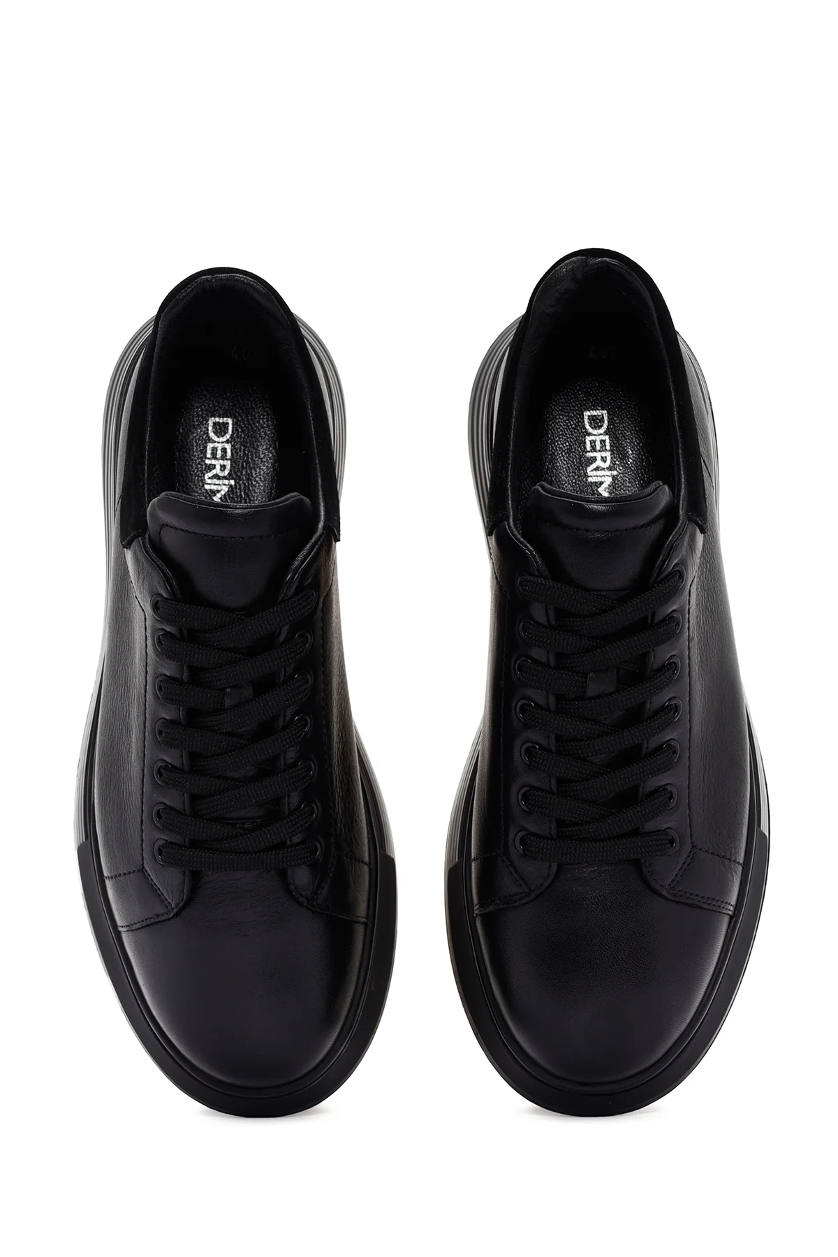 Erkek Siyah Bağcıklı Kalın Tabanlı Deri Sneaker - Image 7