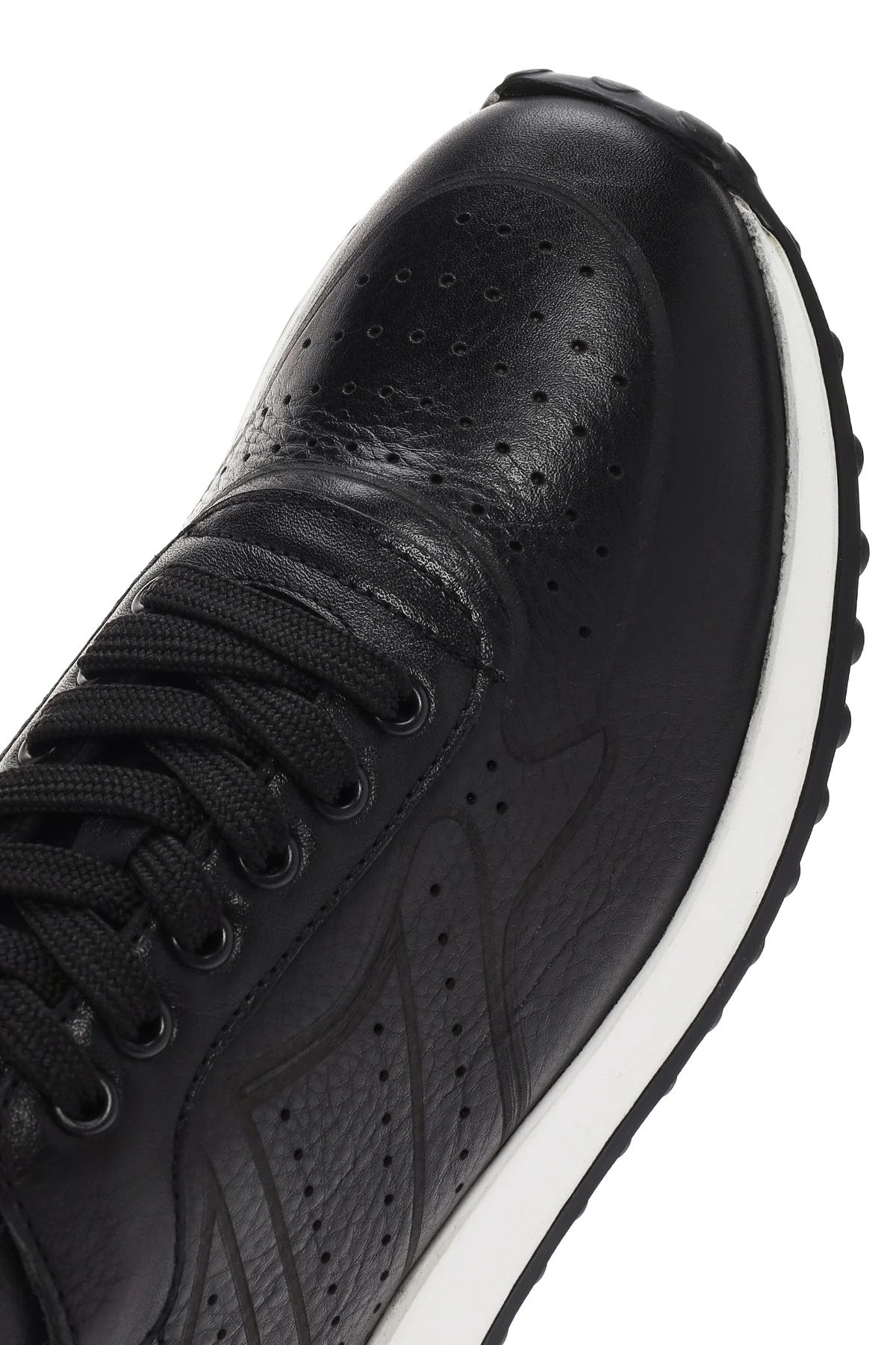 Erkek Siyah Bağcıklı Kalın Tabanlı Deri Sneaker - Image 10