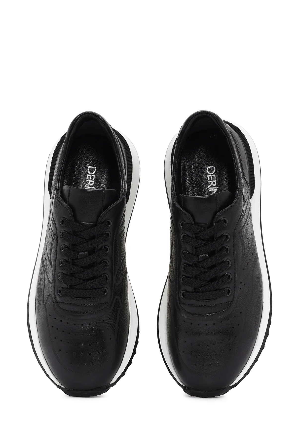 Erkek Siyah Bağcıklı Kalın Tabanlı Deri Sneaker - Image 7