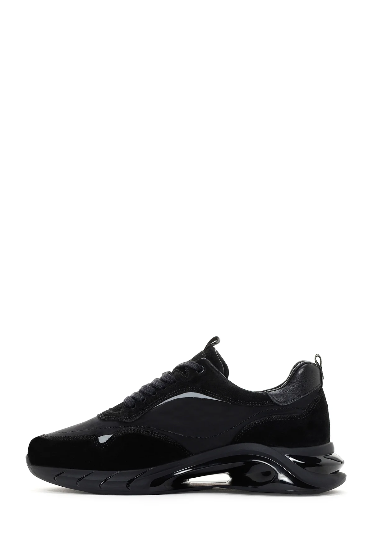 Erkek Siyah Bağcıklı Kalın Tabanlı Deri Sneaker - Image 2