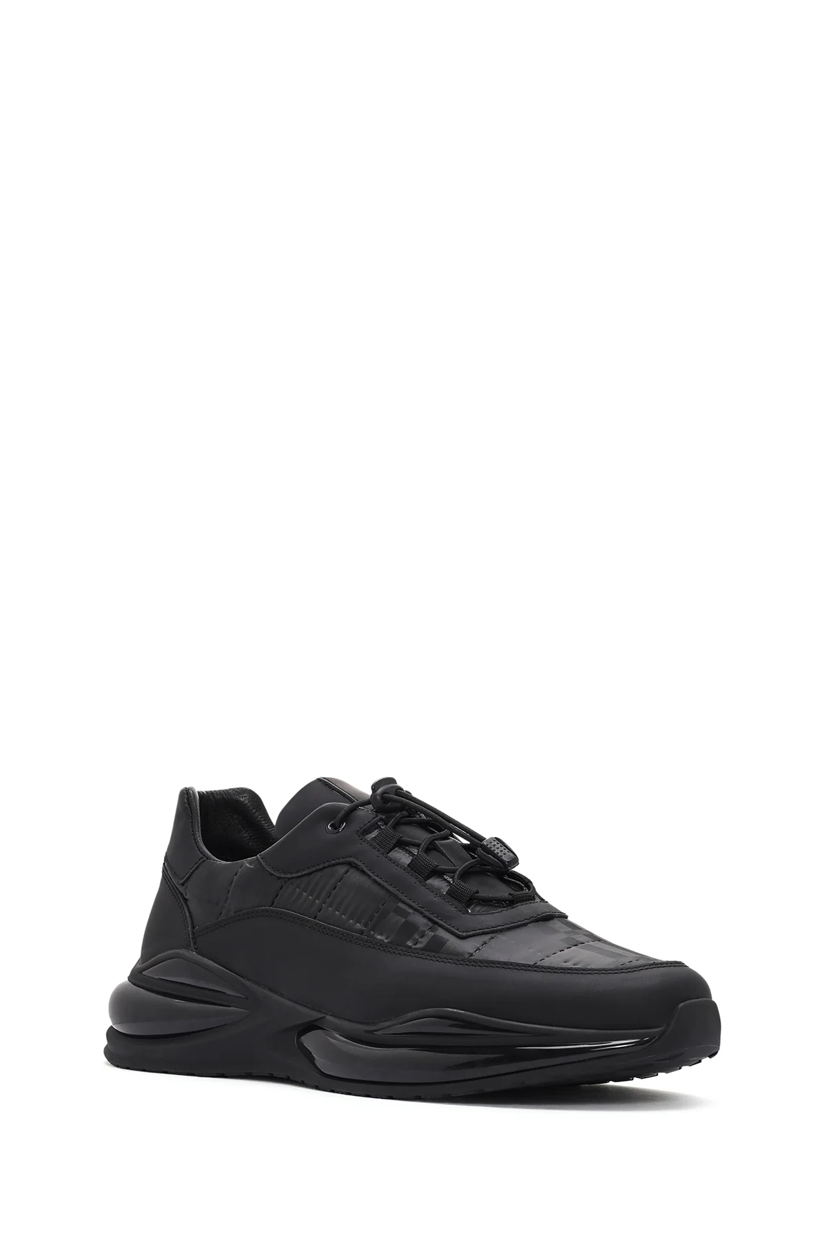 Erkek Siyah Bağcıklı Kalın Tabanlı Deri Sneaker - Image 6
