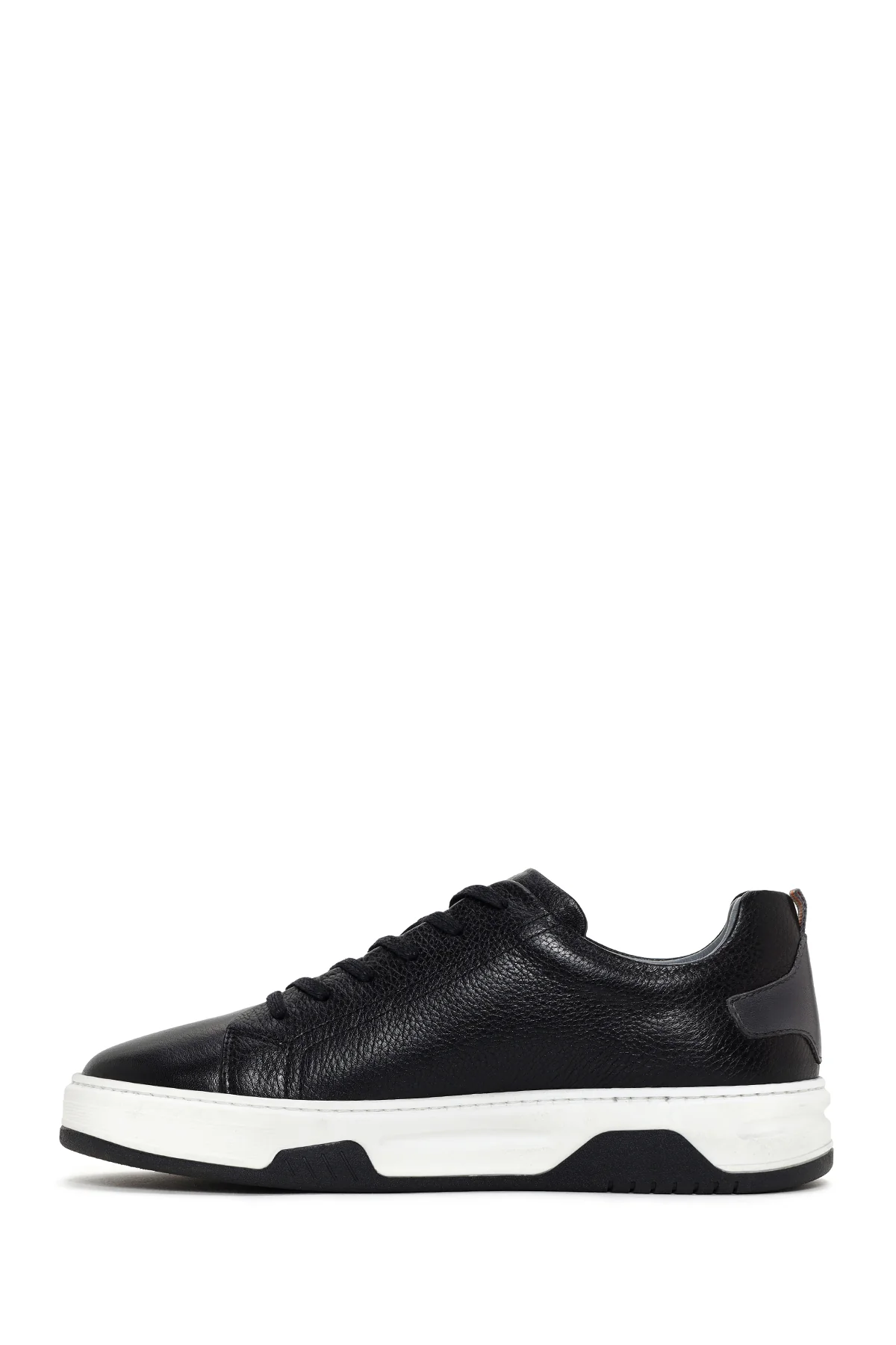 Erkek Siyah Bağcıklı Kalın Tabanlı Deri Sneaker - Image 2