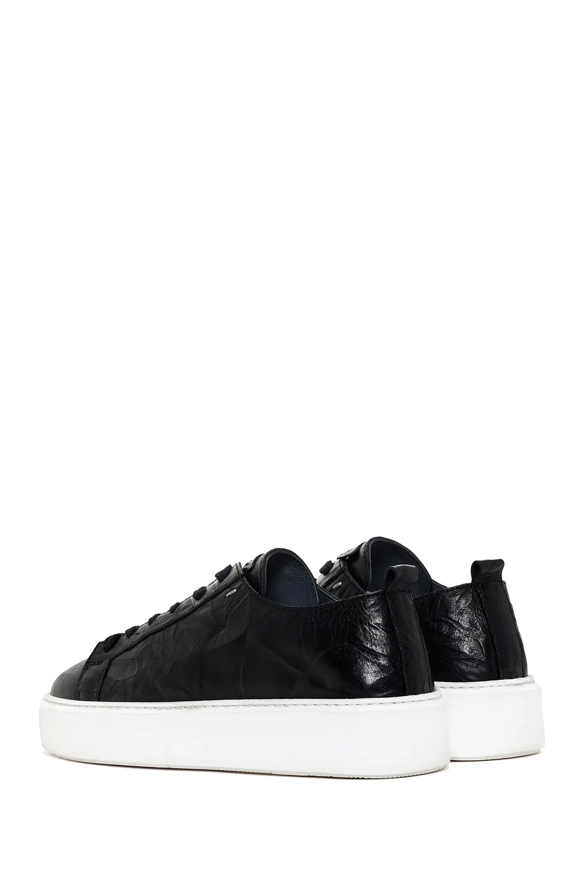 Erkek Siyah Bağcıklı Kalın Tabanlı Deri Sneaker - Image 5
