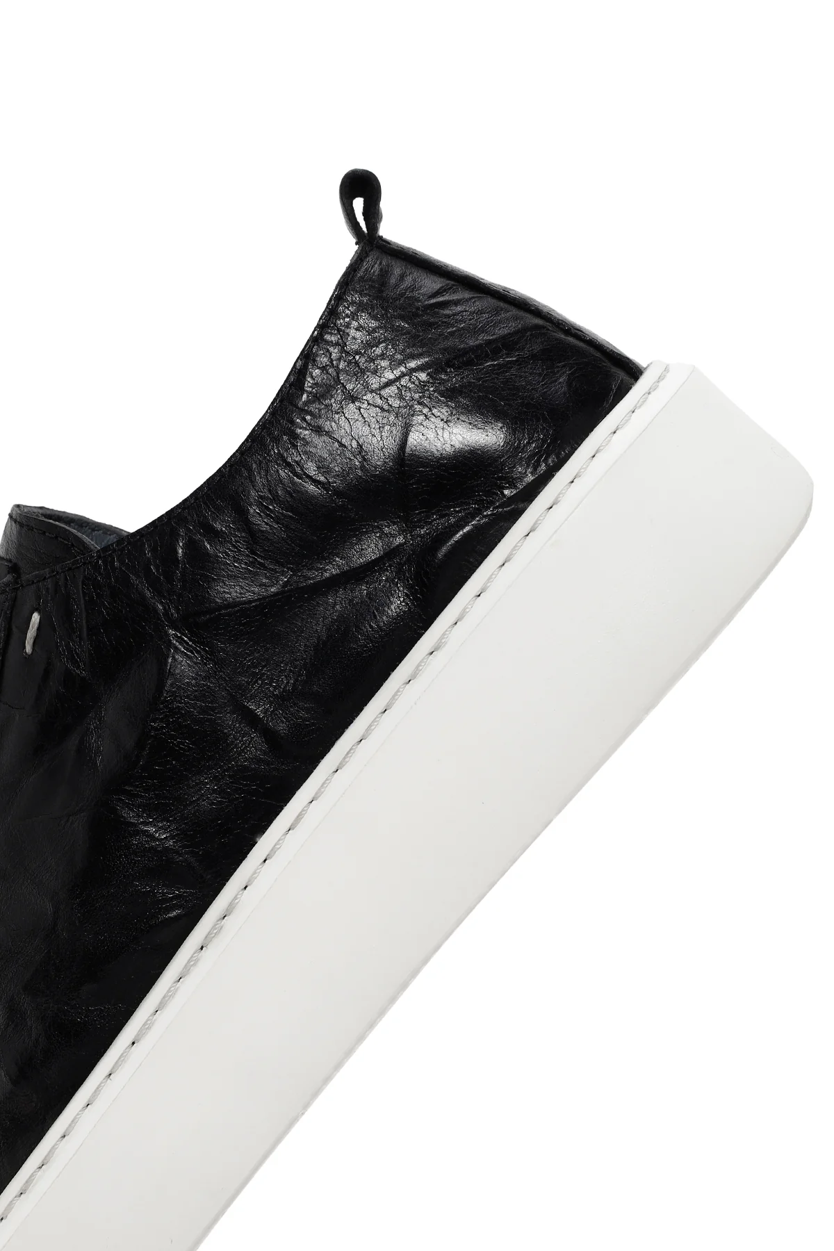 Erkek Siyah Bağcıklı Kalın Tabanlı Deri Sneaker - Image 7
