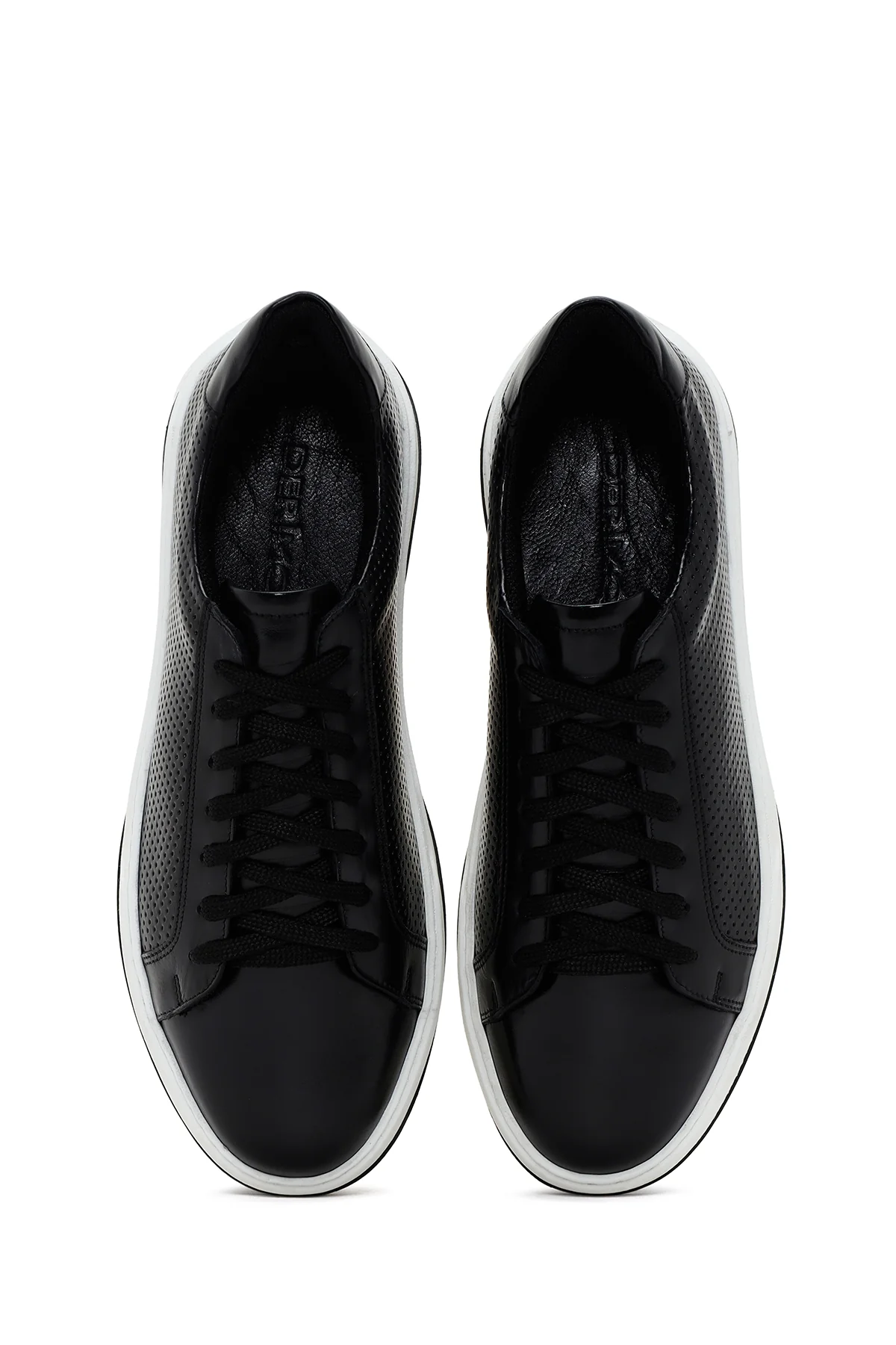 Erkek Siyah Bağcıklı Kalın Tabanlı Deri Sneaker - Image 6