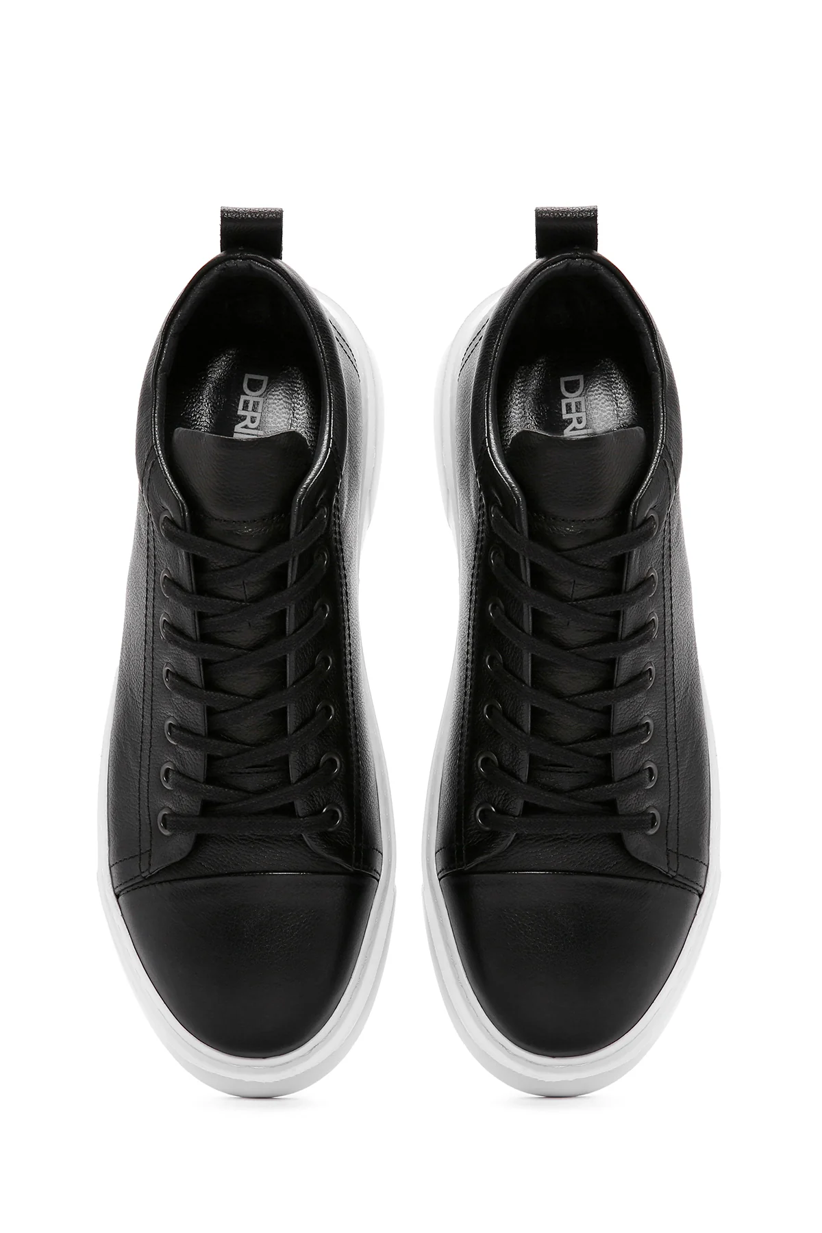 Erkek Siyah Bağcıklı Kalın Tabanlı Deri Sneaker - Image 7
