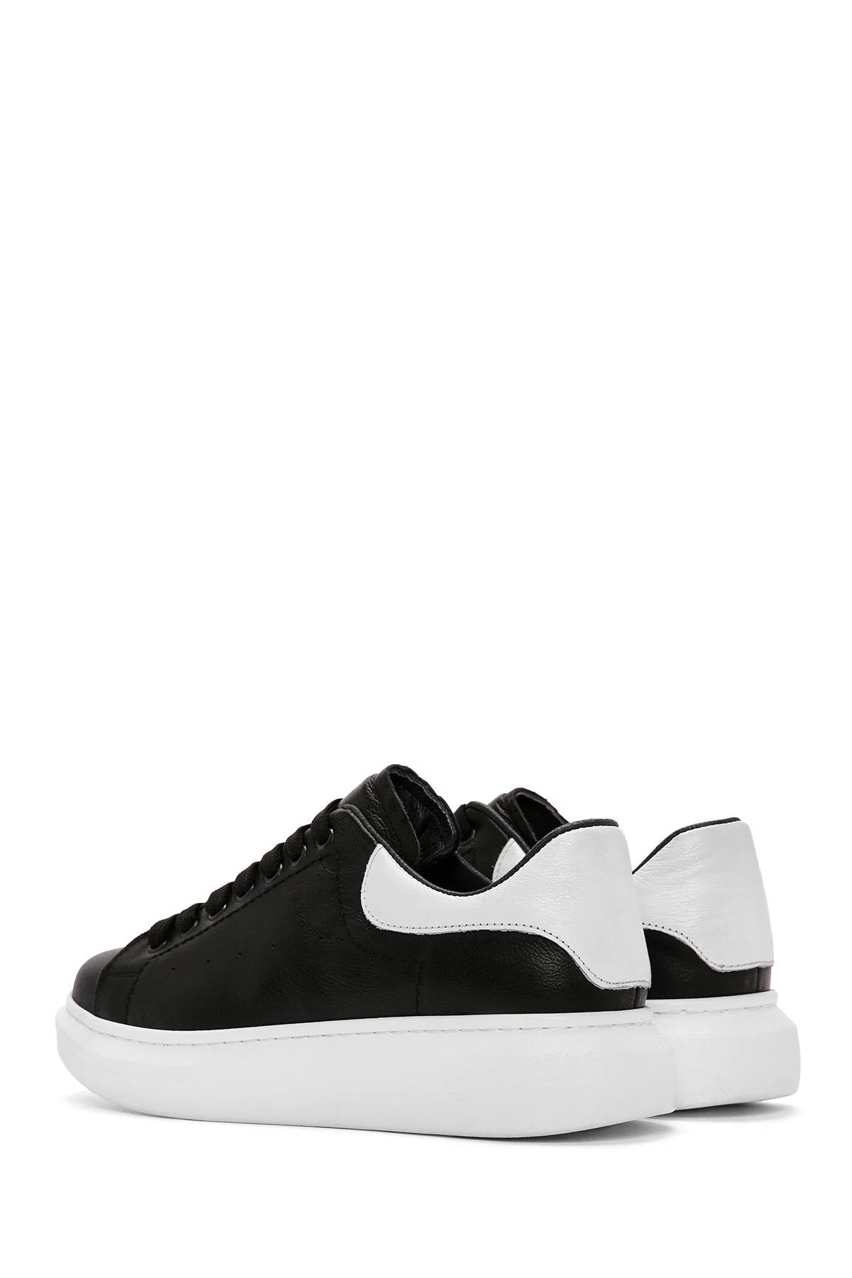 Erkek Siyah Bağcıklı Kalın Tabanlı Deri Sneaker - Image 5