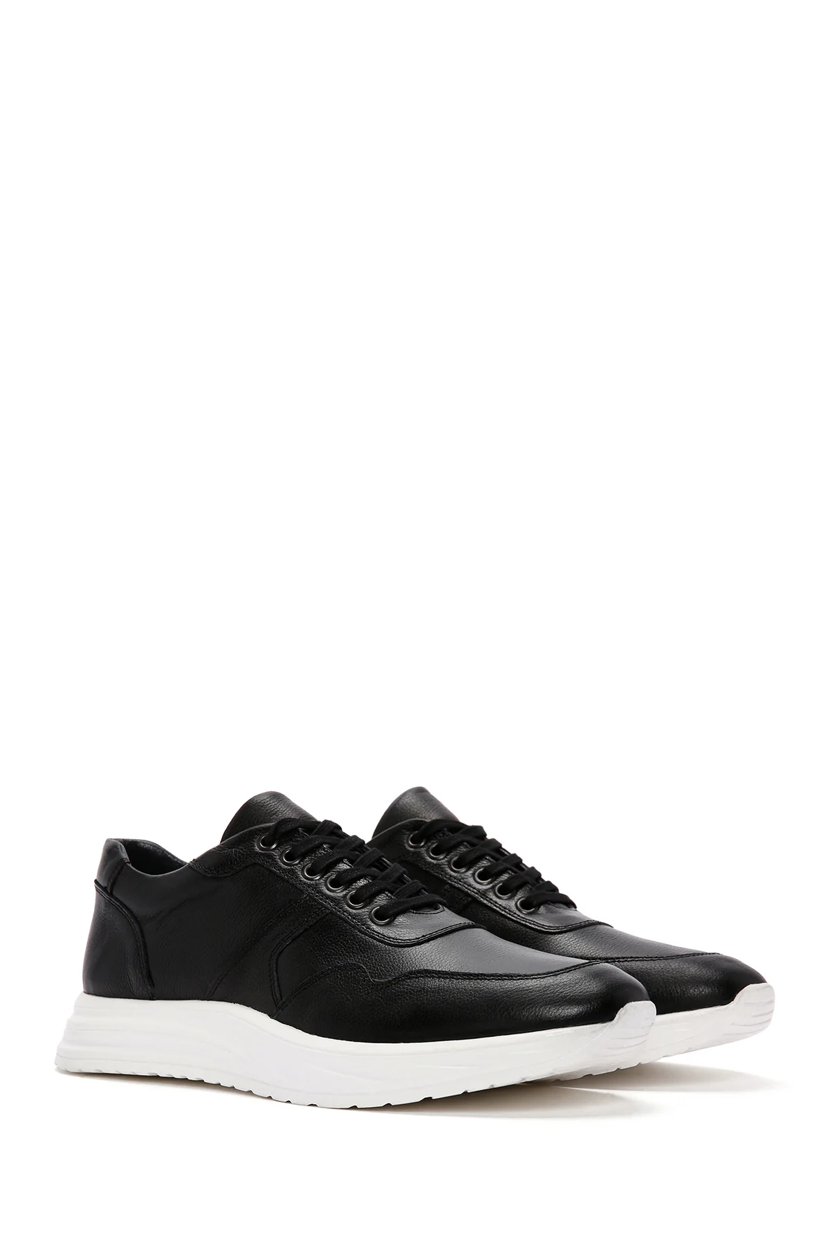 Erkek Siyah Bağcıklı Kalın Tabanlı Deri Sneaker - Image 3