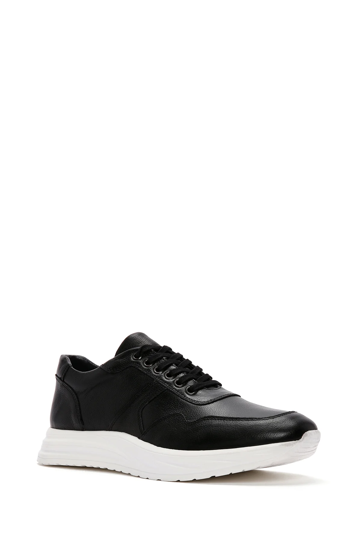 Erkek Siyah Bağcıklı Kalın Tabanlı Deri Sneaker - Image 6