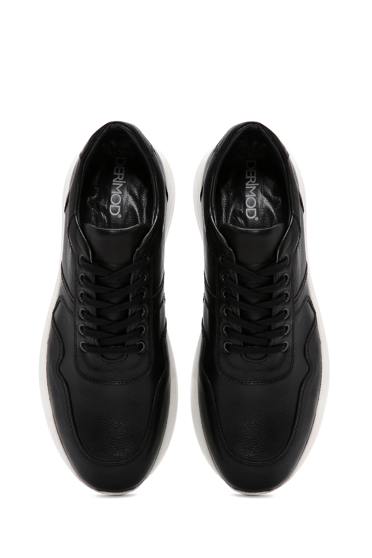 Erkek Siyah Bağcıklı Kalın Tabanlı Deri Sneaker - Image 7