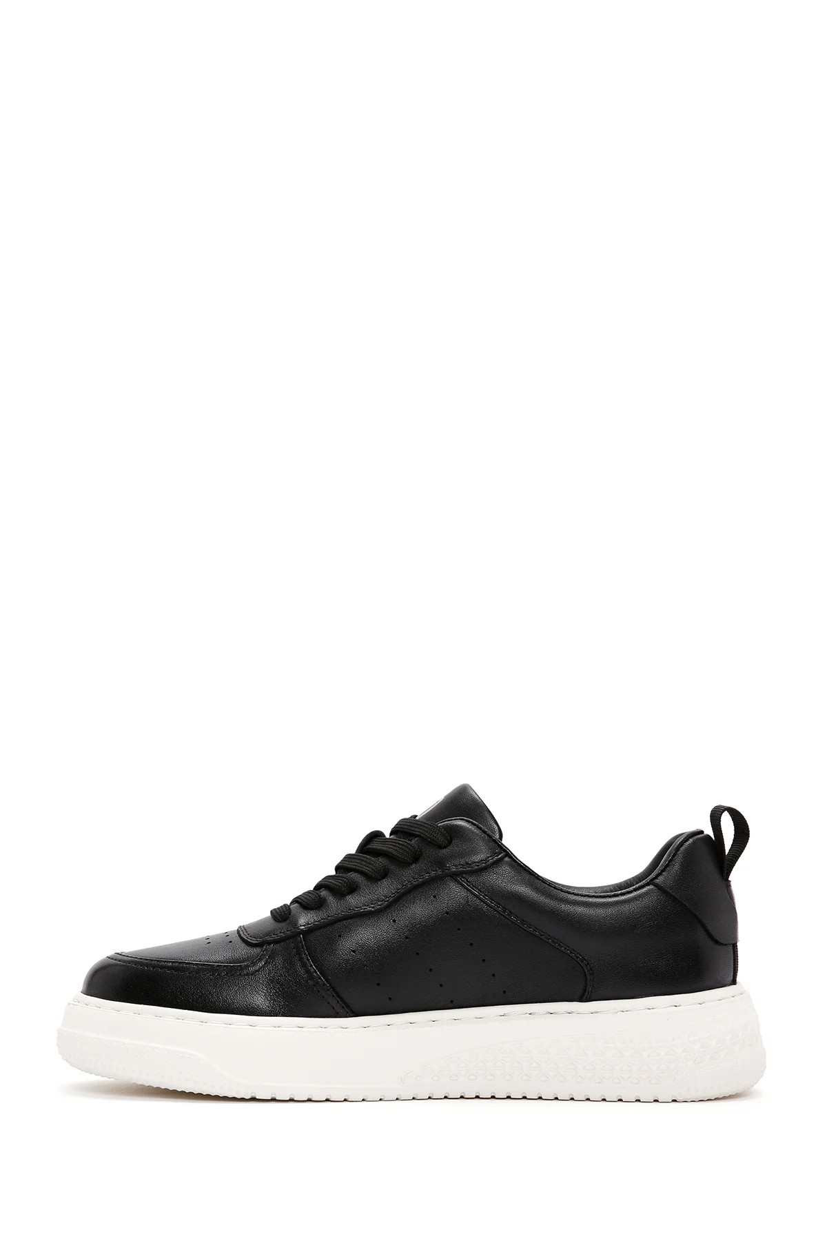 Erkek Siyah Bağcıklı Kalın Tabanlı Deri Sneaker - Image 2