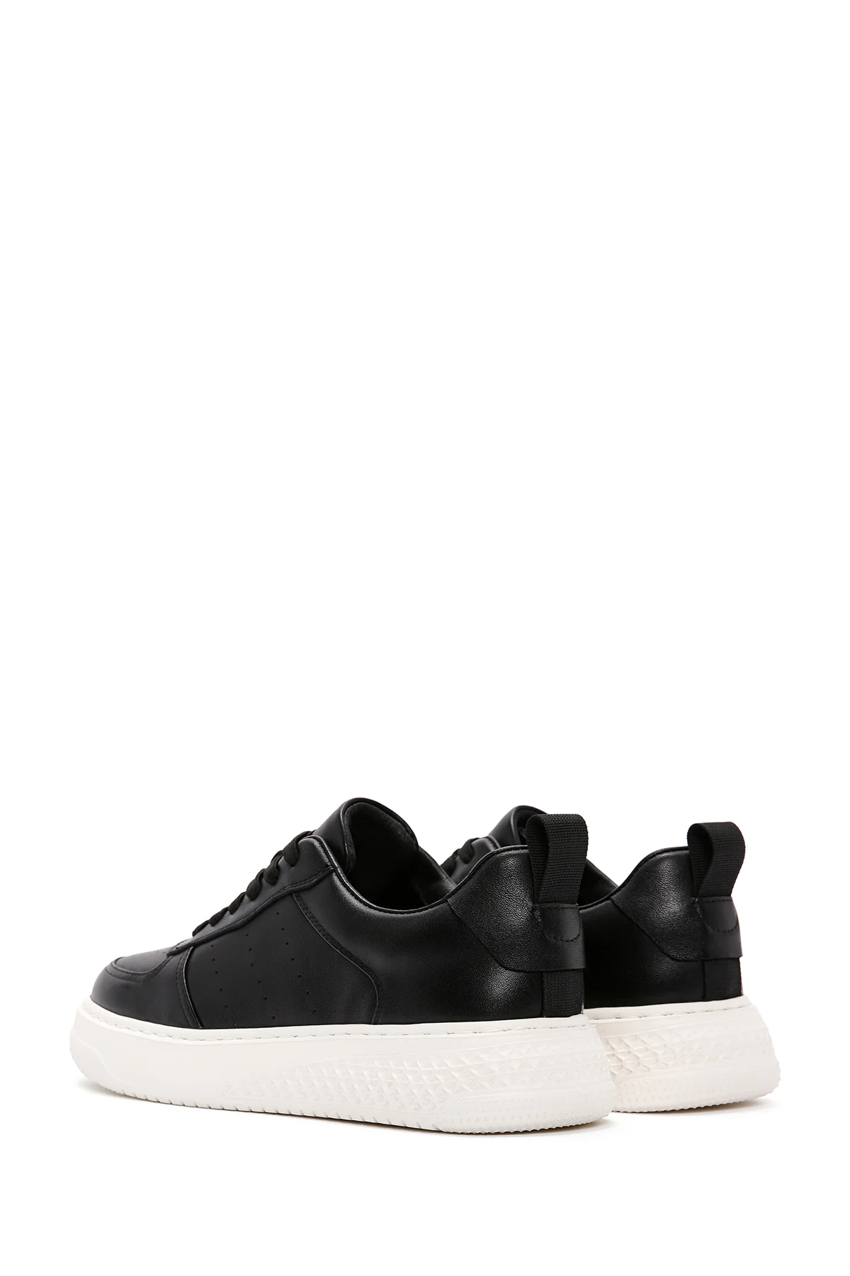 Erkek Siyah Bağcıklı Kalın Tabanlı Deri Sneaker - Image 5