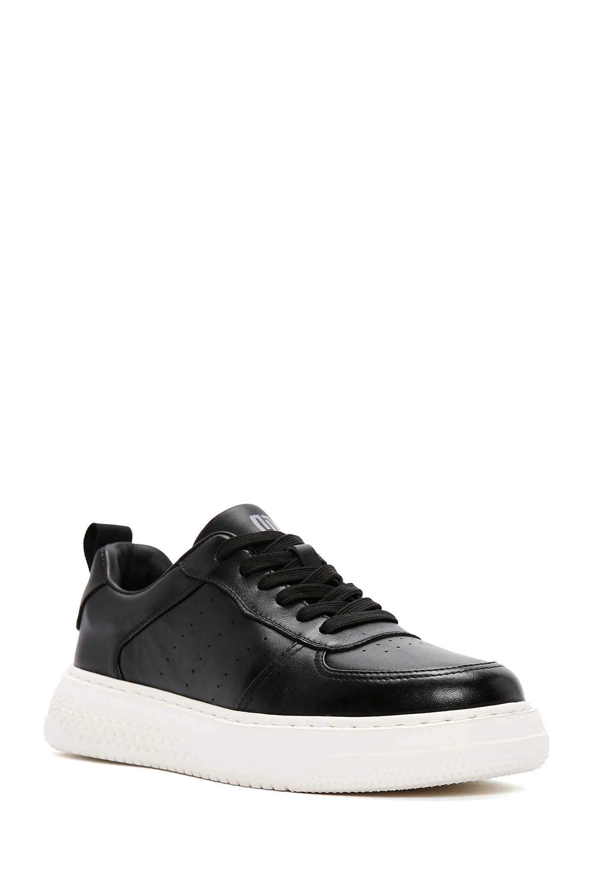 Erkek Siyah Bağcıklı Kalın Tabanlı Deri Sneaker - Image 6