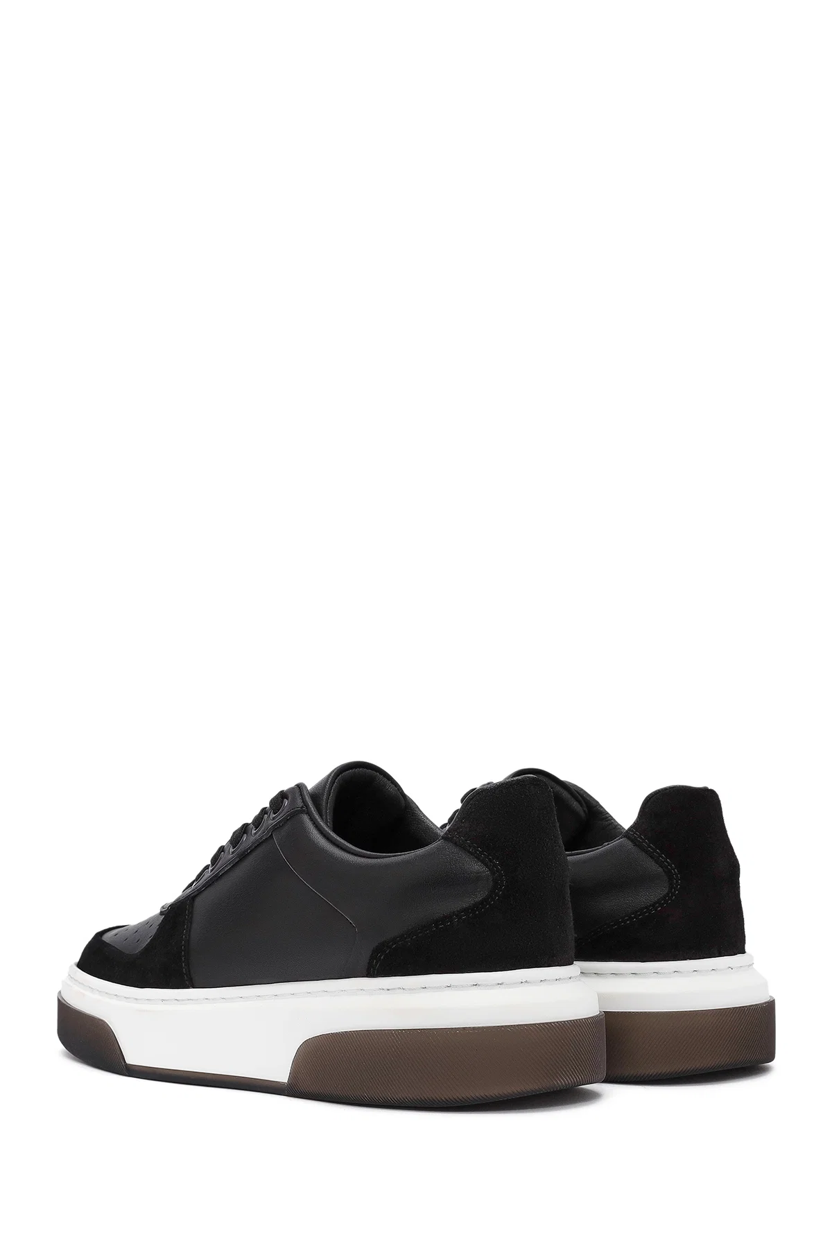 Erkek Siyah Bağcıklı Kalın Tabanlı Deri Sneaker - Image 5