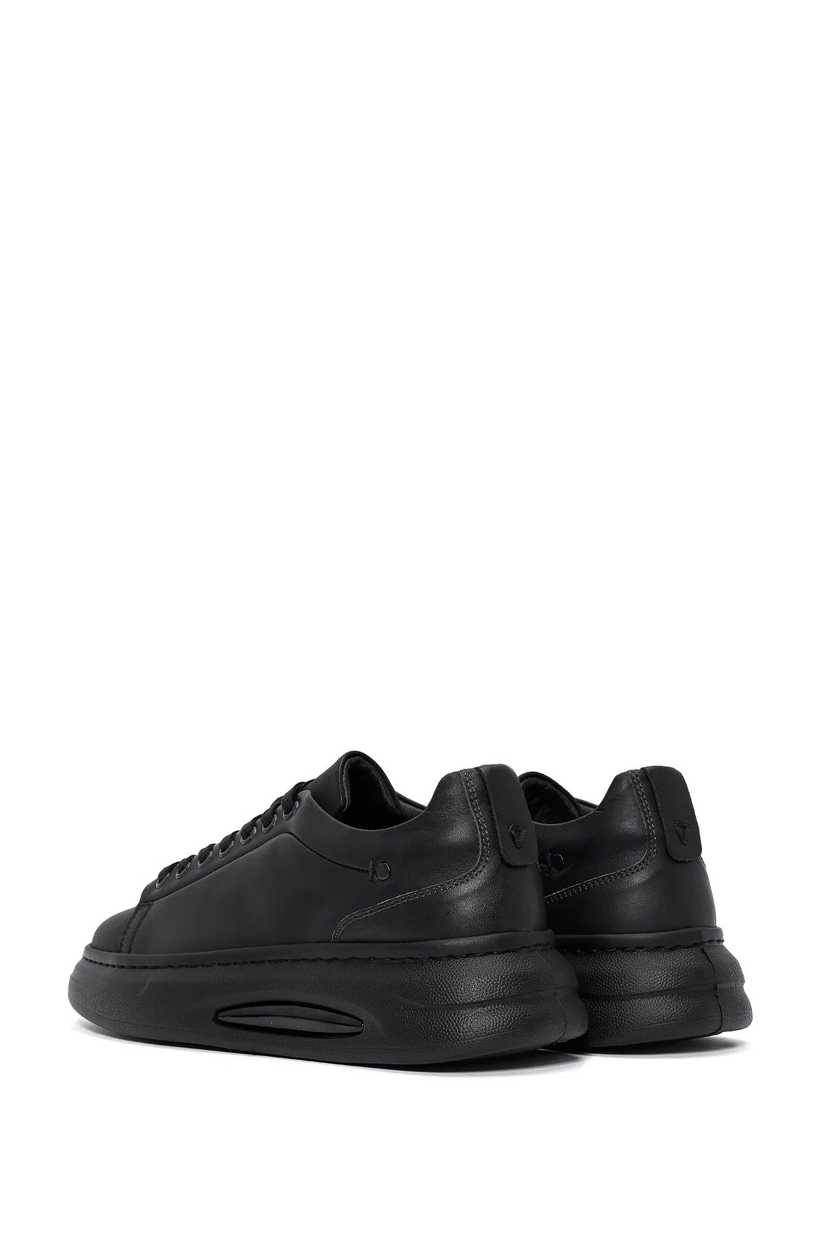 Erkek Siyah Bağcıklı Kalın Tabanlı Deri Sneaker - Image 5