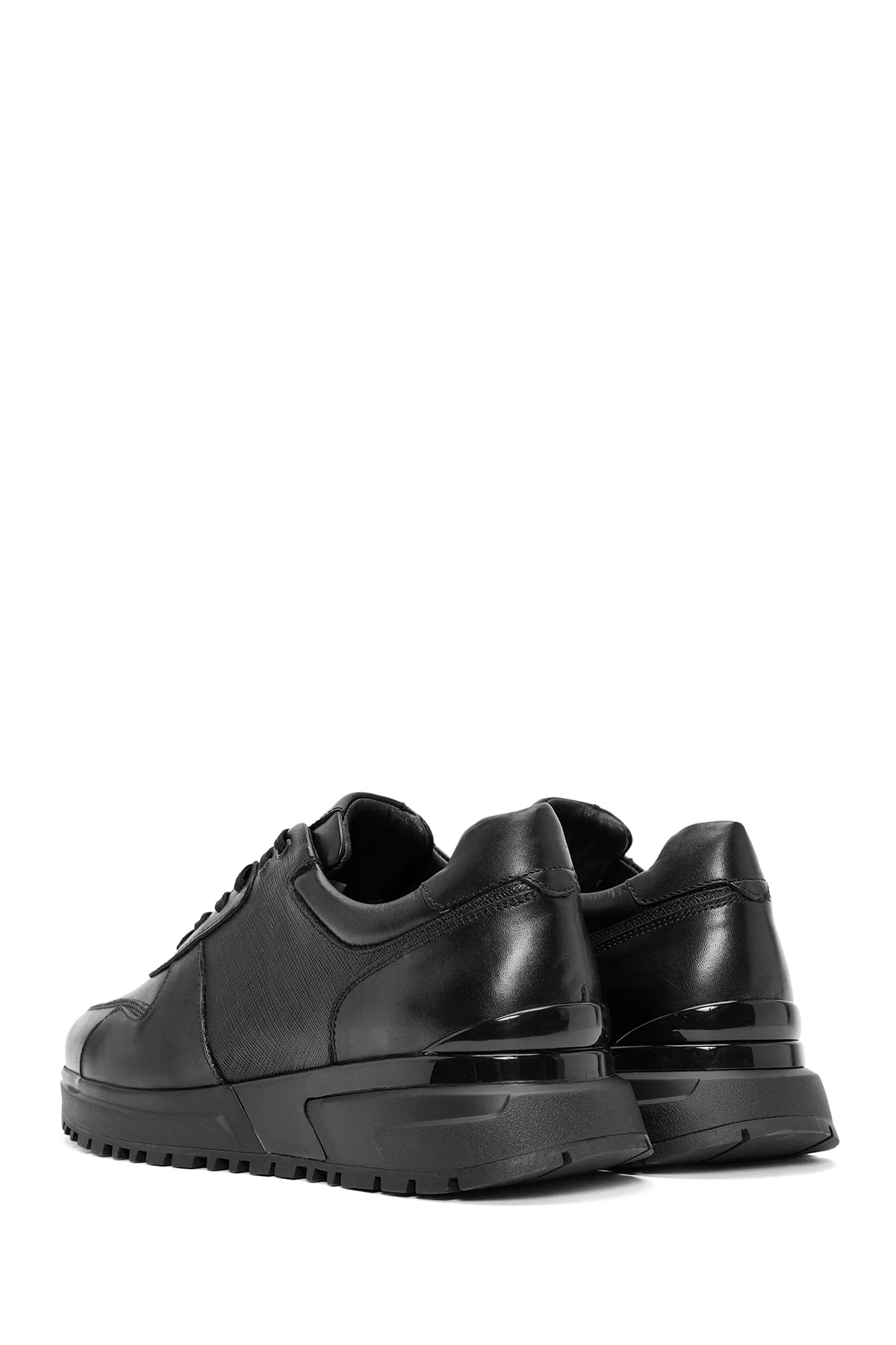 Erkek Siyah Bağcıklı Kalın Tabanlı Deri Sneaker - Image 5