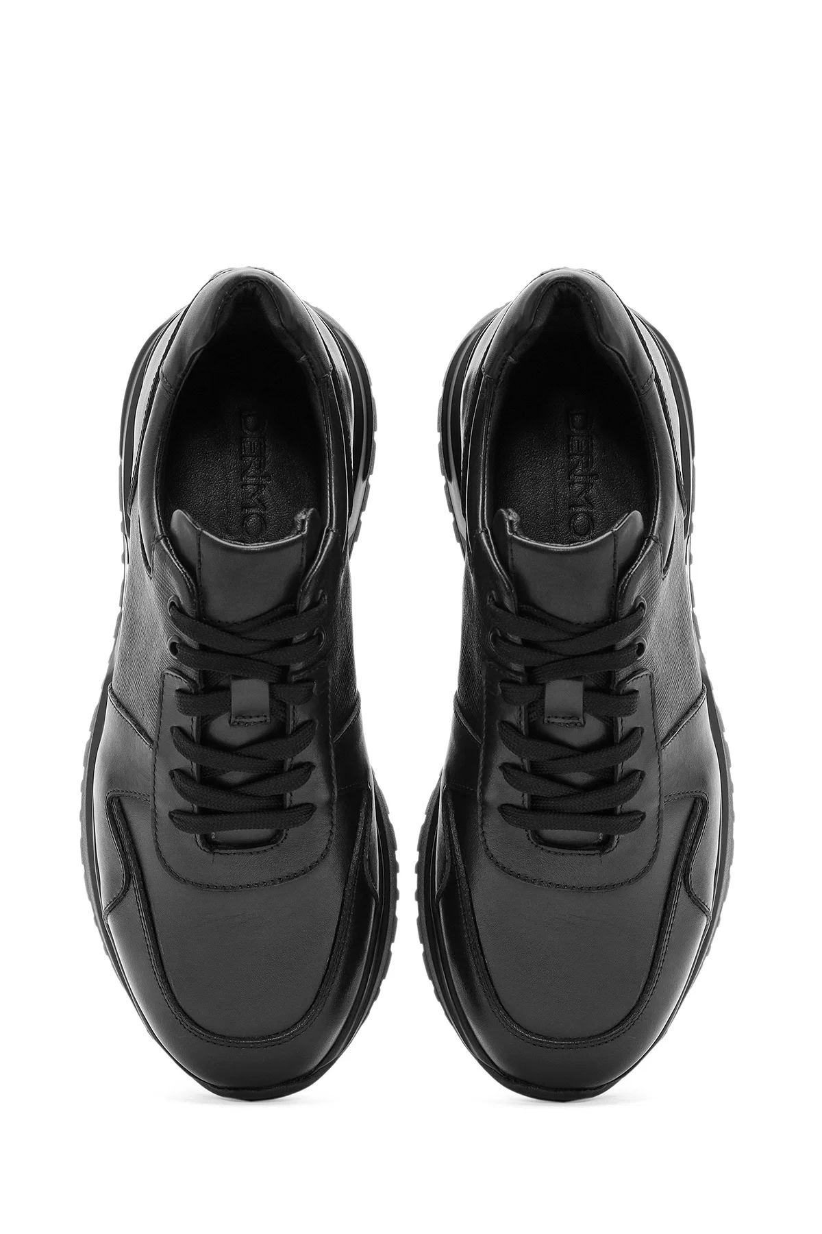 Erkek Siyah Bağcıklı Kalın Tabanlı Deri Sneaker - Image 7