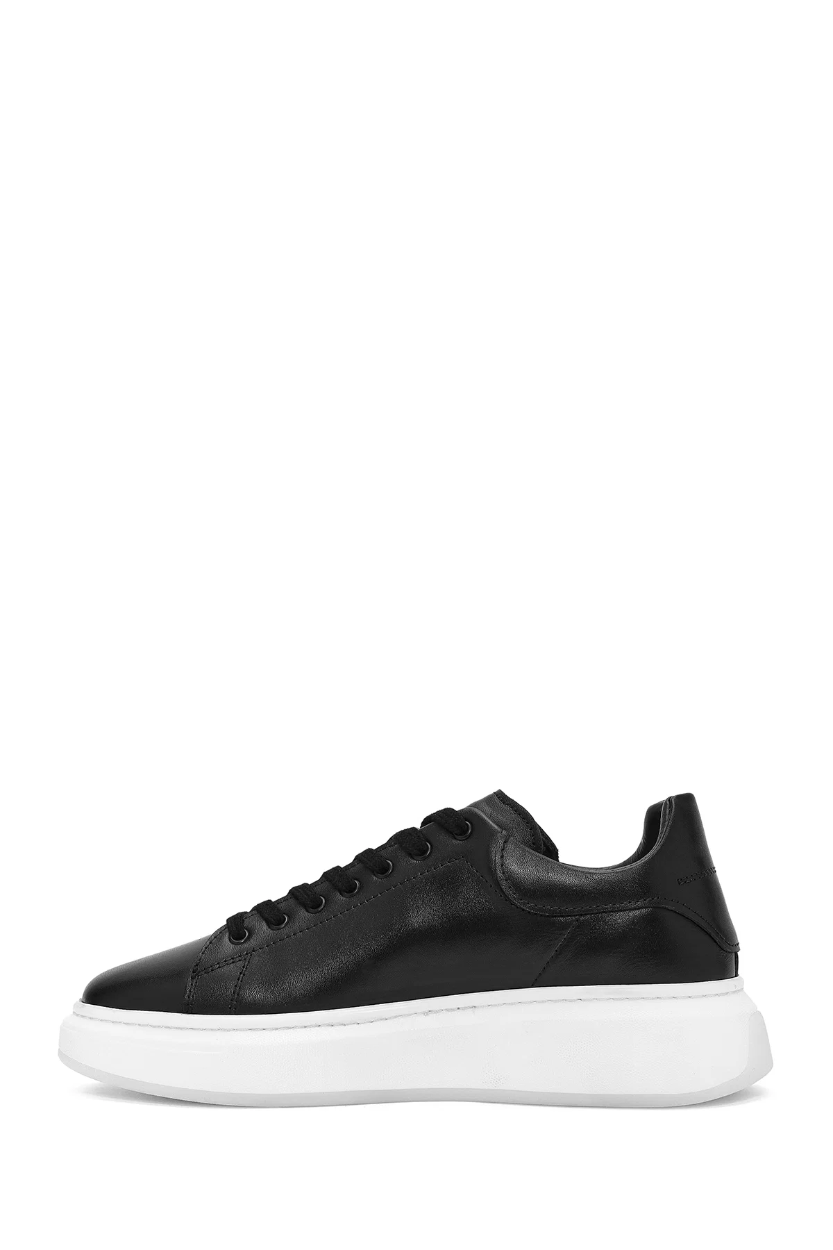 Erkek Siyah Bağcıklı Kalın Tabanlı Deri Sneaker - Image 2
