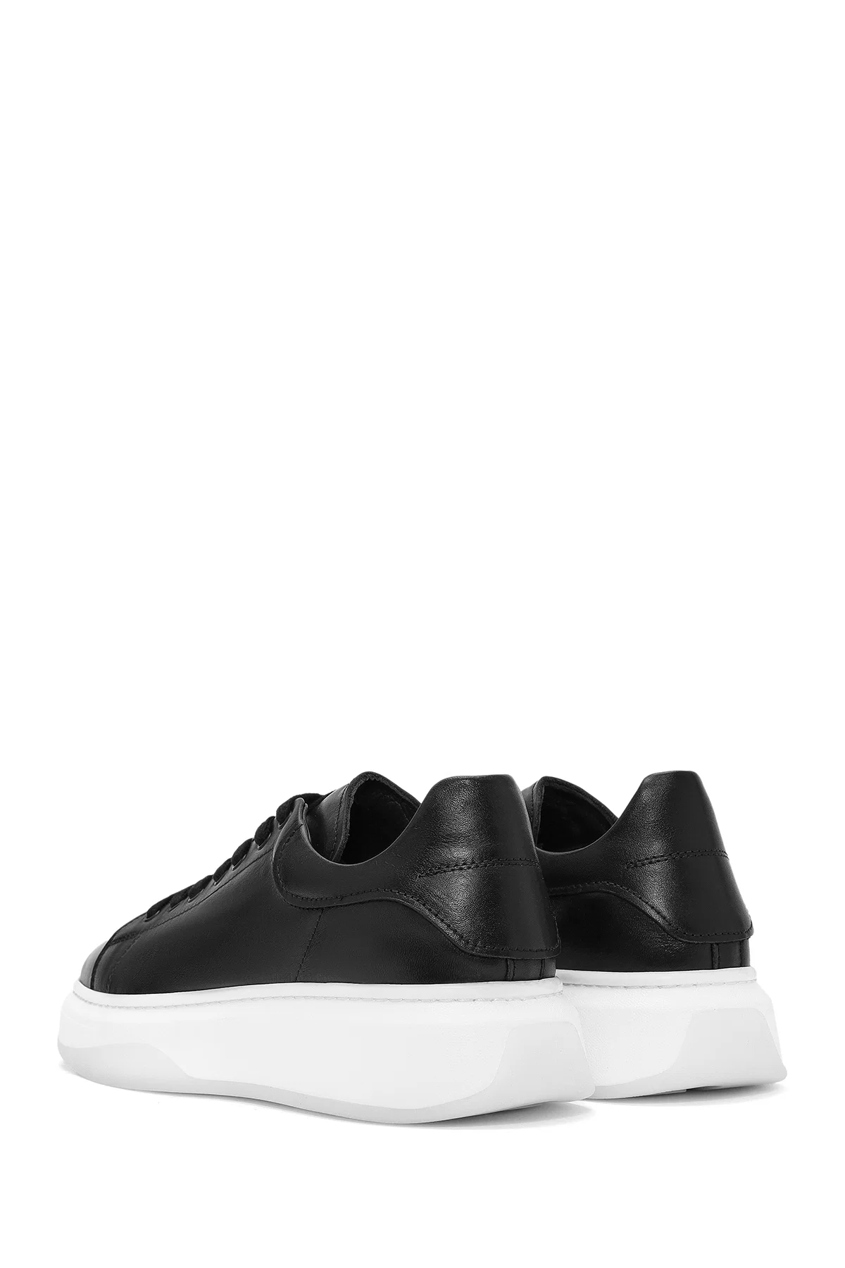 Erkek Siyah Bağcıklı Kalın Tabanlı Deri Sneaker - Image 5
