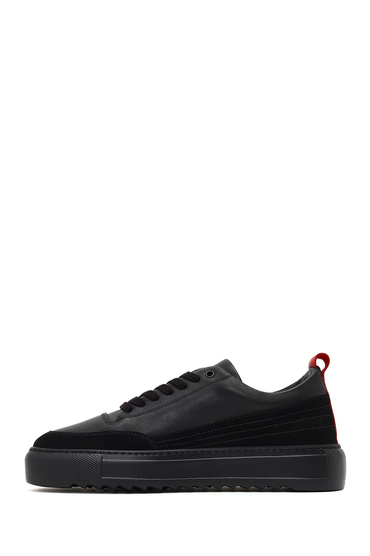 Erkek Siyah Bağcıklı Kalın Tabanlı Deri Sneaker - Image 2