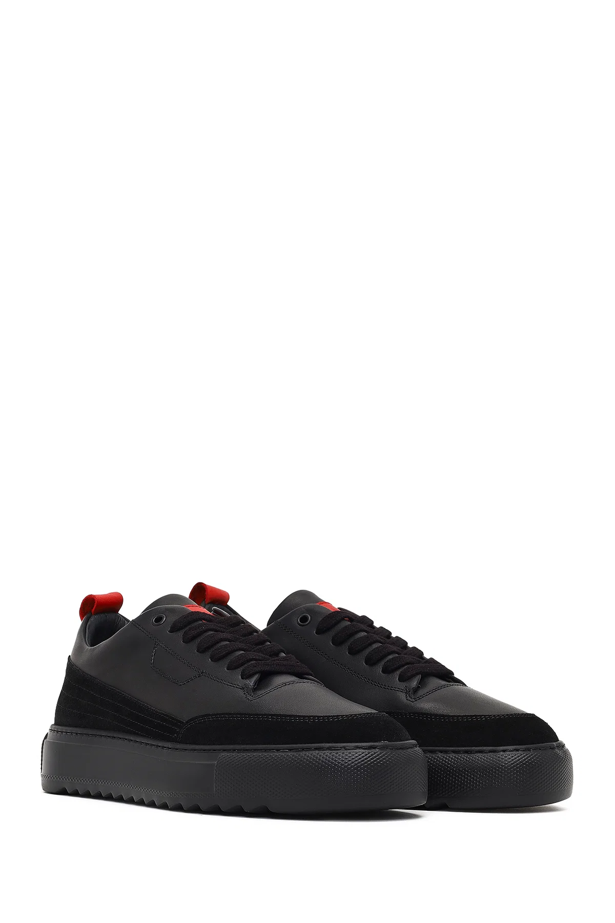 Erkek Siyah Bağcıklı Kalın Tabanlı Deri Sneaker - Image 3