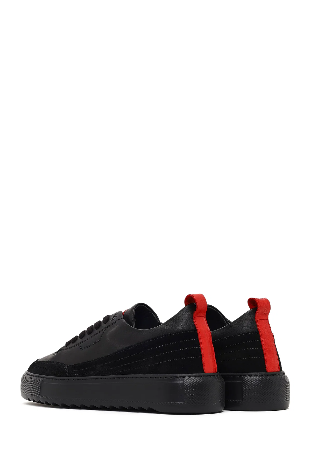 Erkek Siyah Bağcıklı Kalın Tabanlı Deri Sneaker - Image 5