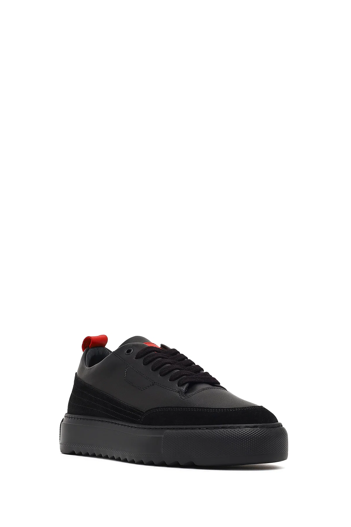 Erkek Siyah Bağcıklı Kalın Tabanlı Deri Sneaker - Image 6