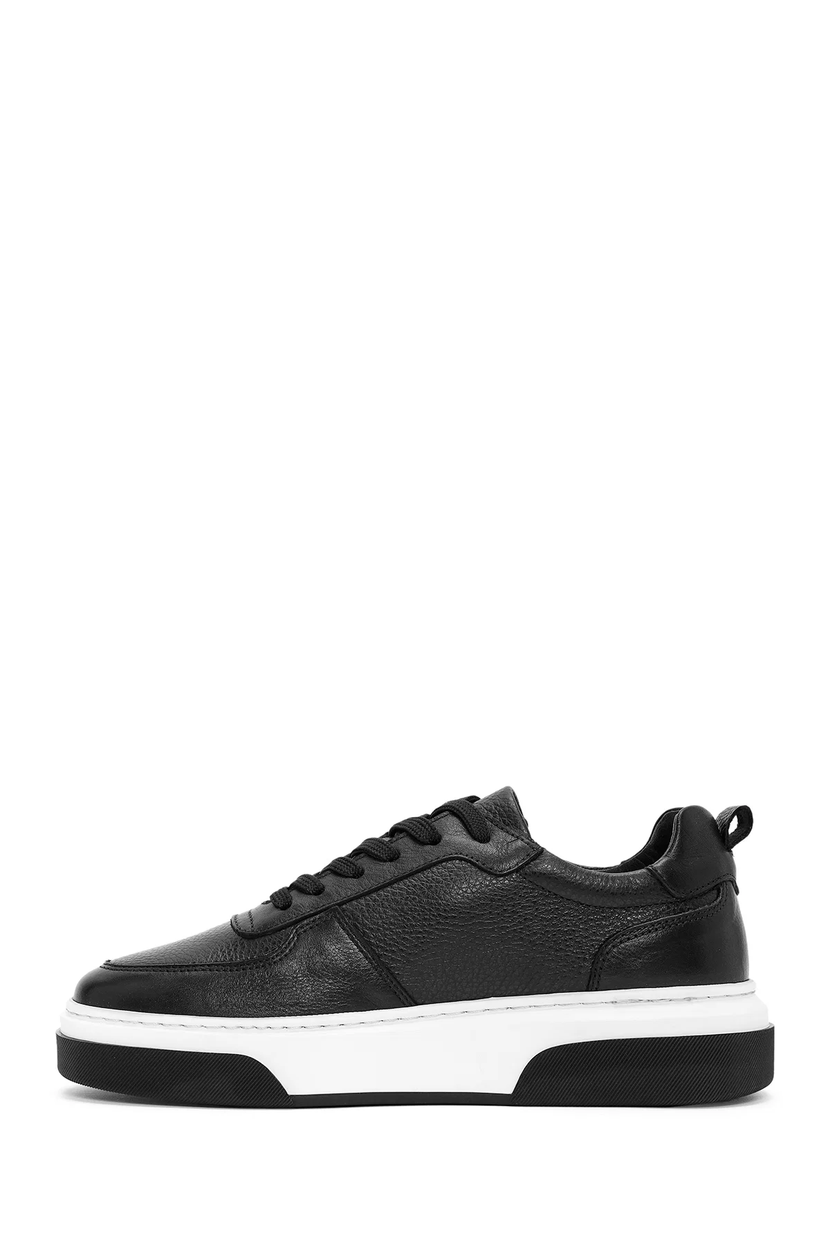 Erkek Siyah Bağcıklı Kalın Tabanlı Deri Sneaker - Image 2