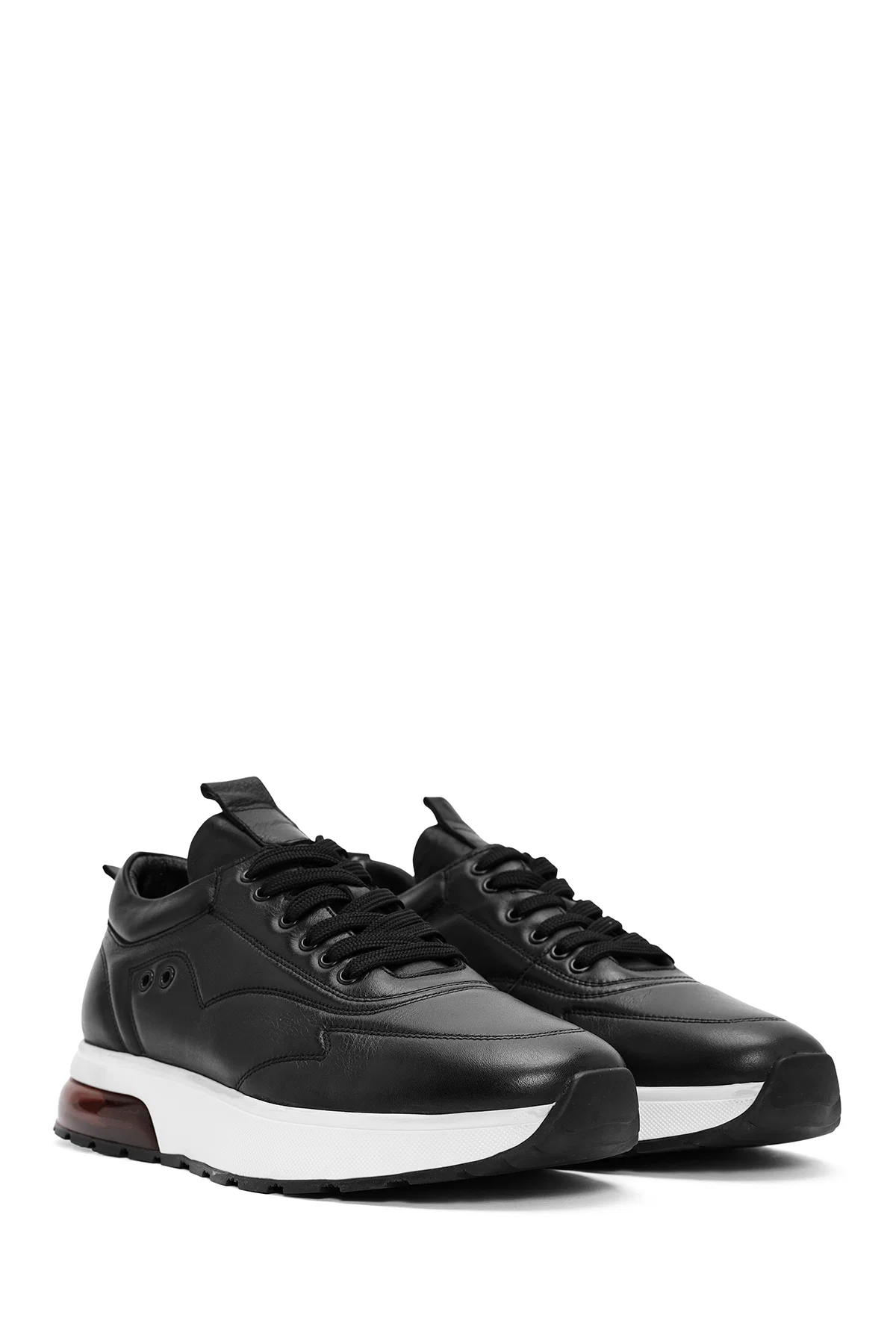 Erkek Siyah Bağcıklı Kalın Tabanlı Deri Sneaker - Image 3