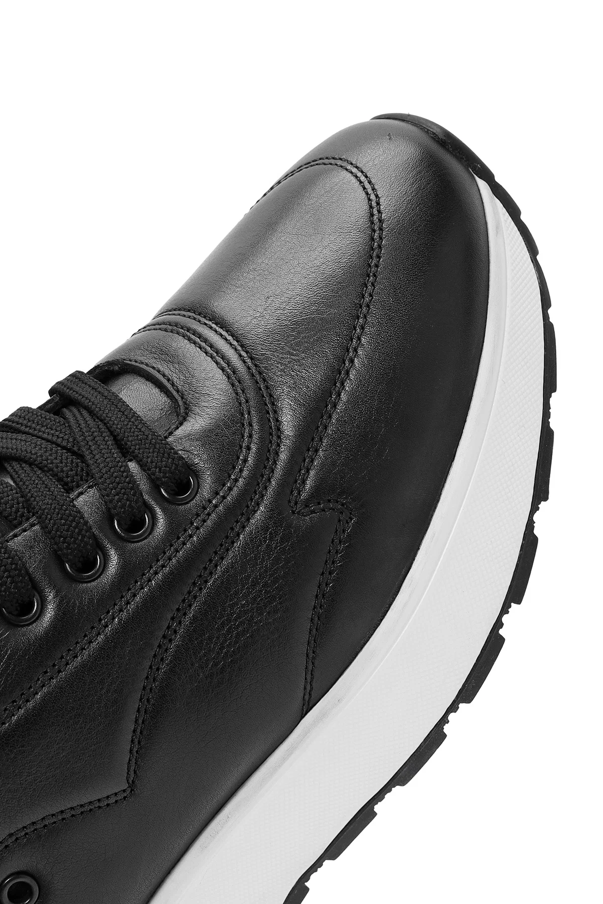 Erkek Siyah Bağcıklı Kalın Tabanlı Deri Sneaker - Image 9