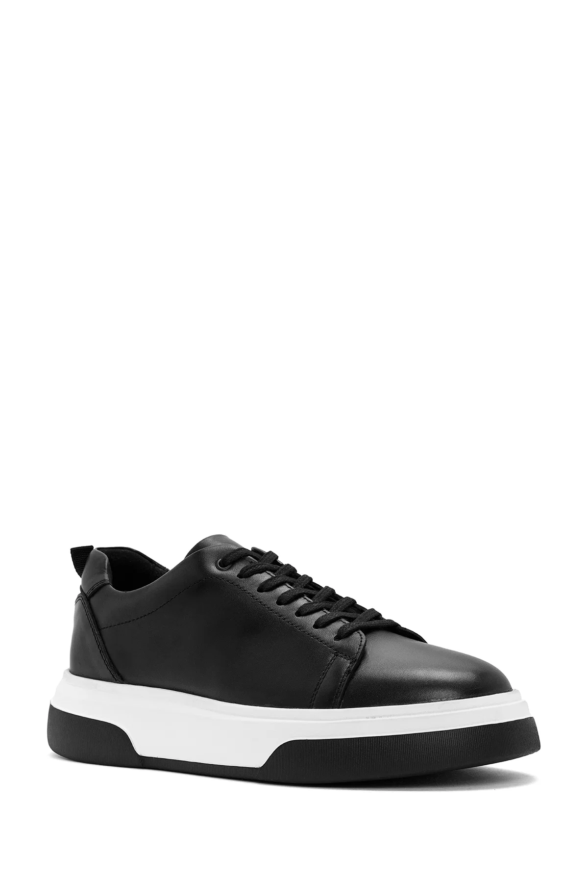Erkek Siyah Bağcıklı Kalın Tabanlı Deri Sneaker - Image 6