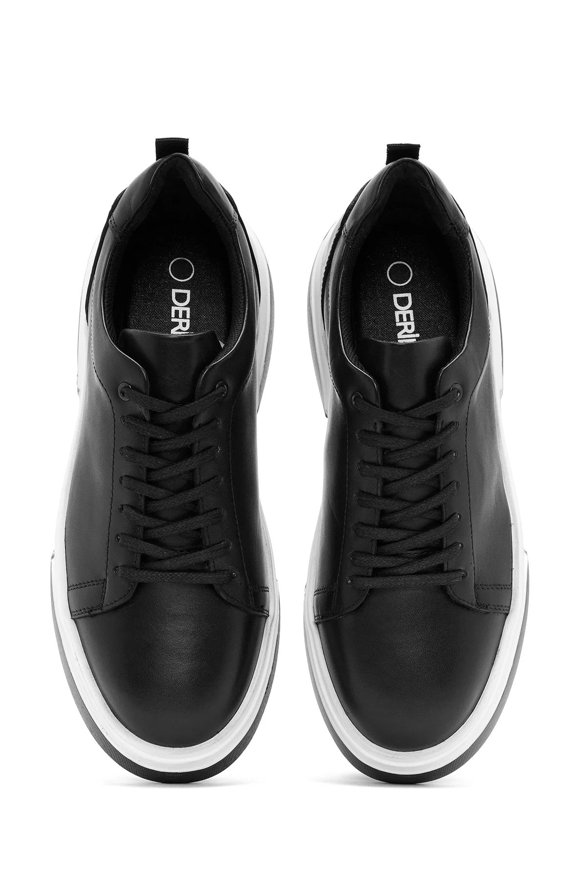 Erkek Siyah Bağcıklı Kalın Tabanlı Deri Sneaker - Image 7
